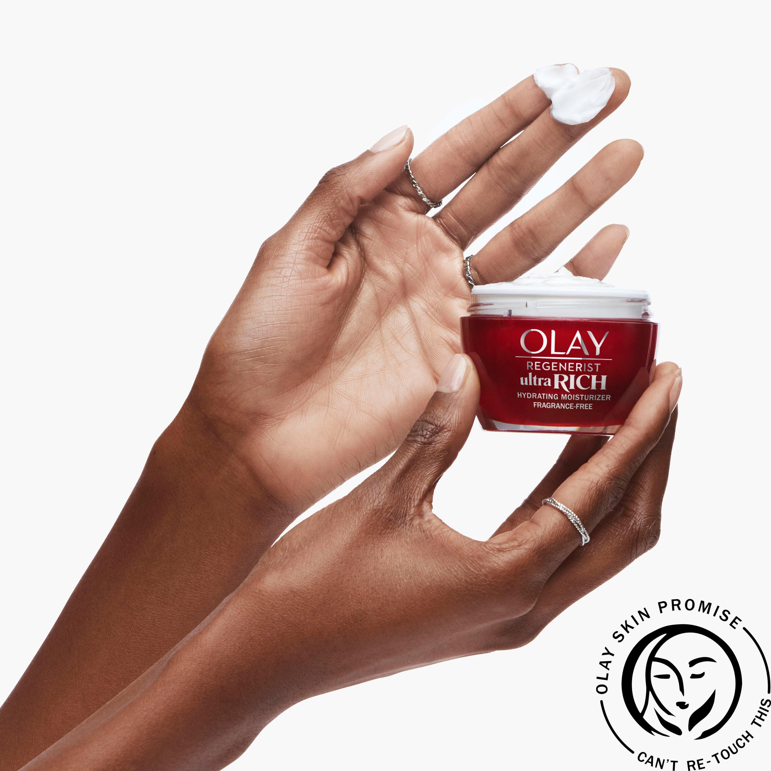Olay Regenerist Ultra Rich Fragrance-Free Face Moisturizer in 1.7 oz jar, showing smooth textured cream for dry skin.