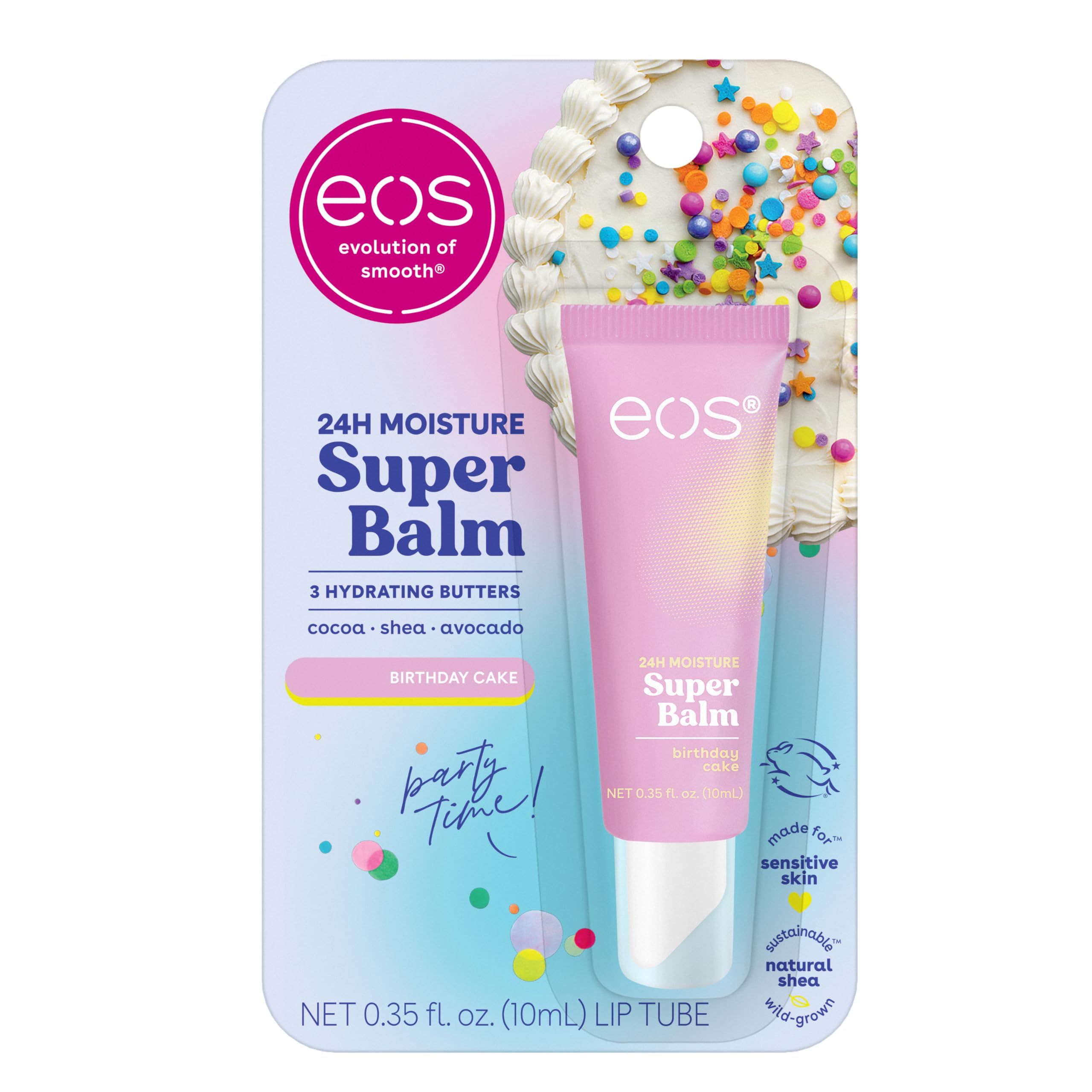eos 24H Moisture Super Balm- Birthday Cake, Shea Butter 0.35 fl - Product Imagery