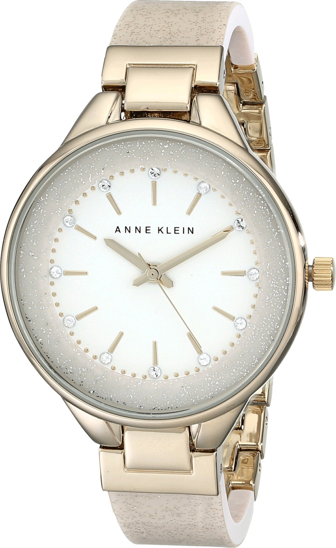 Anne Klein Women's Premium Crystal Accented Resin Bangle Watch – close-up detail in Black
