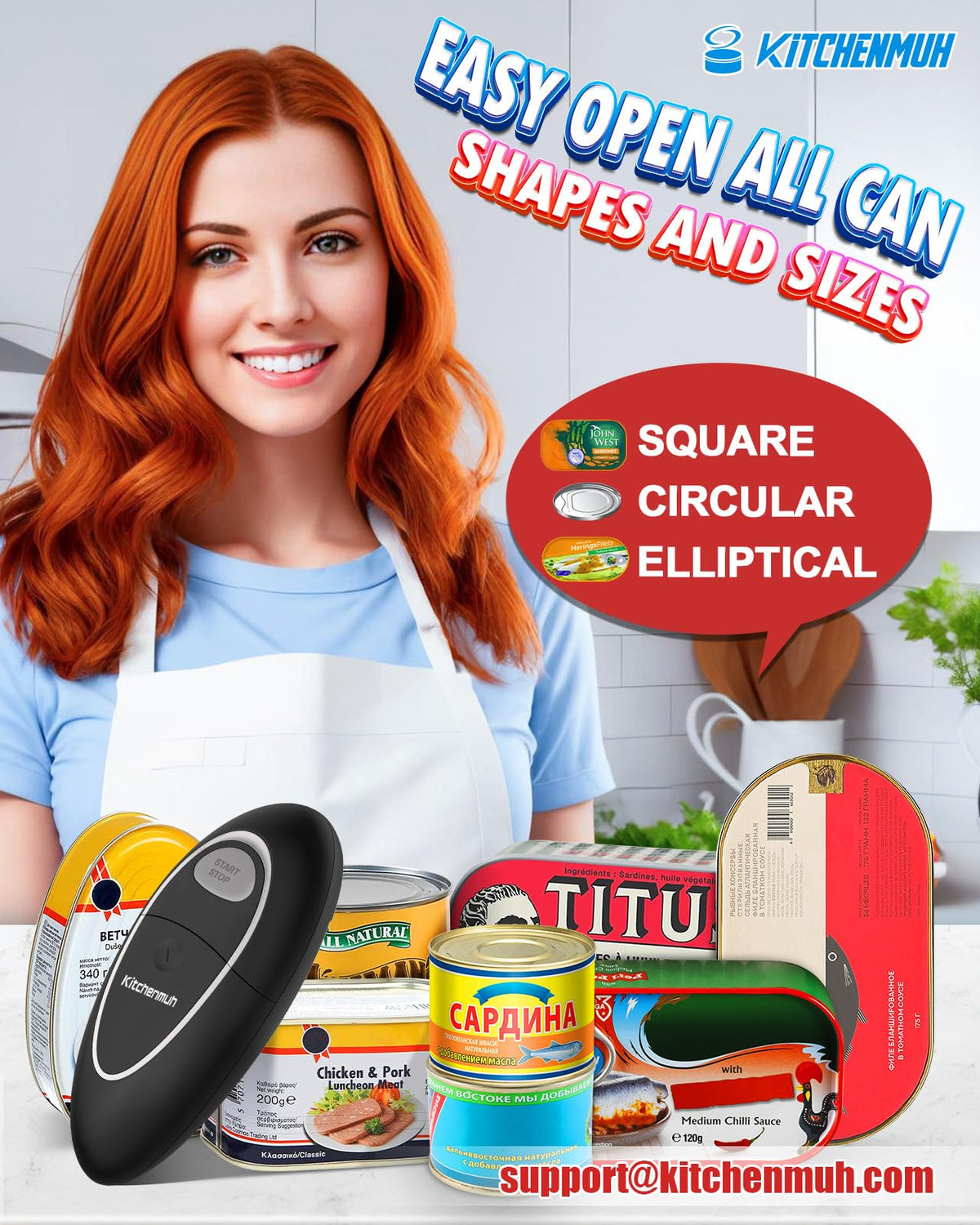 KITCHENMUH One Touch Electric Can Opener Fits All Can Sizes for Seniors with Arthritis, Battery Operated Can Opener with