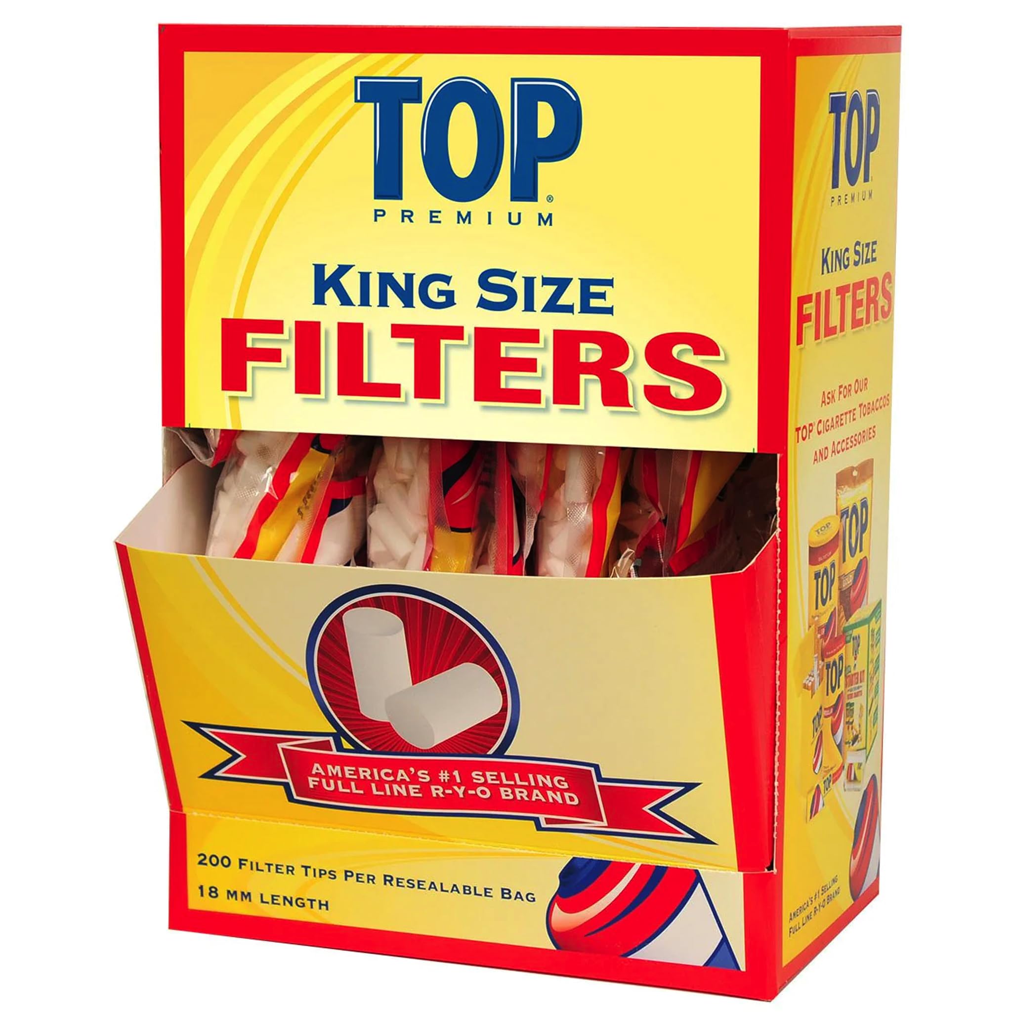 TOP - 18mm Premium Filter Tips - Display Case of 16 Bags with - Product Imagery