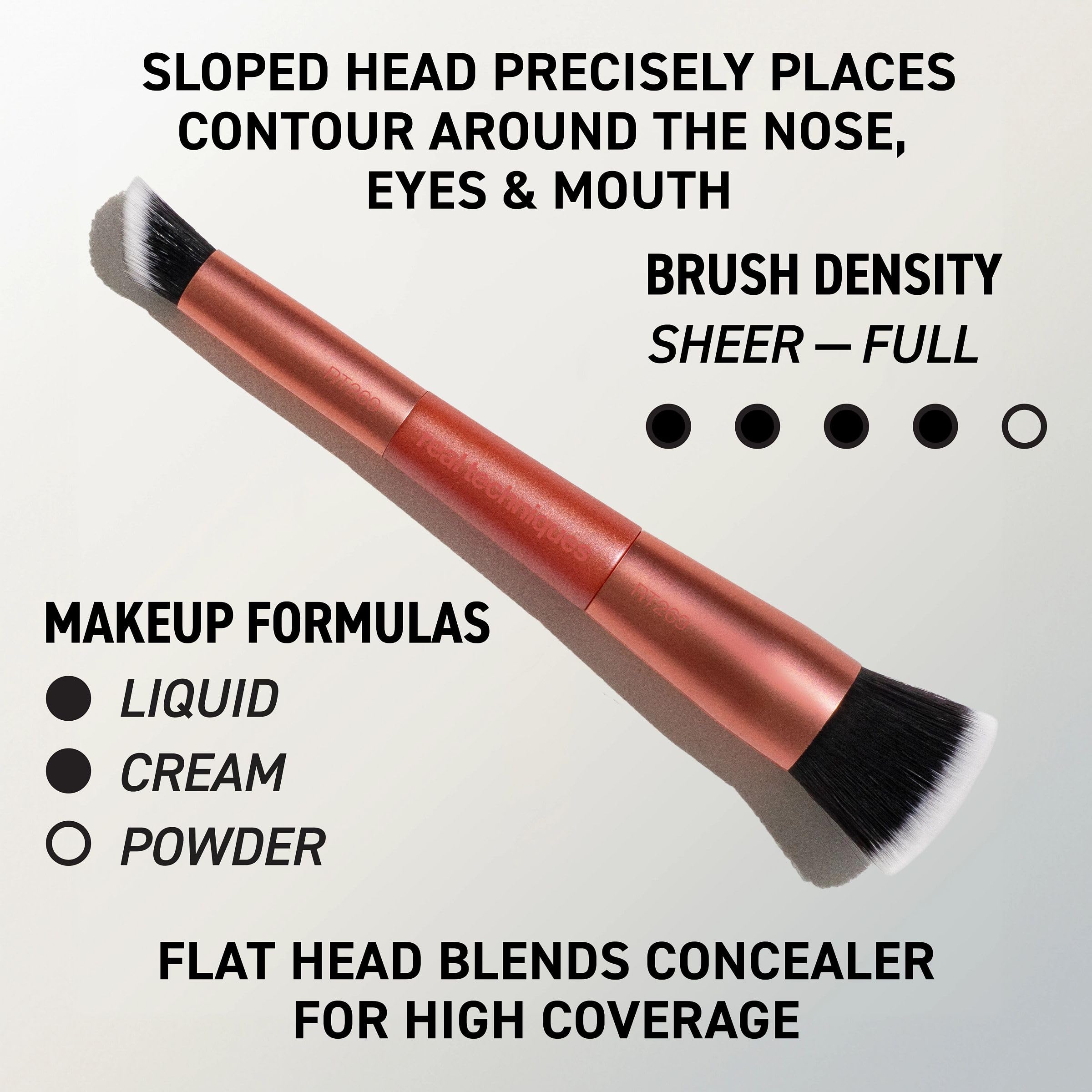 Real Techniques Big Blends Energy Brush and dual-sided puff kit with six cosmetic brushes for makeup application and blending.