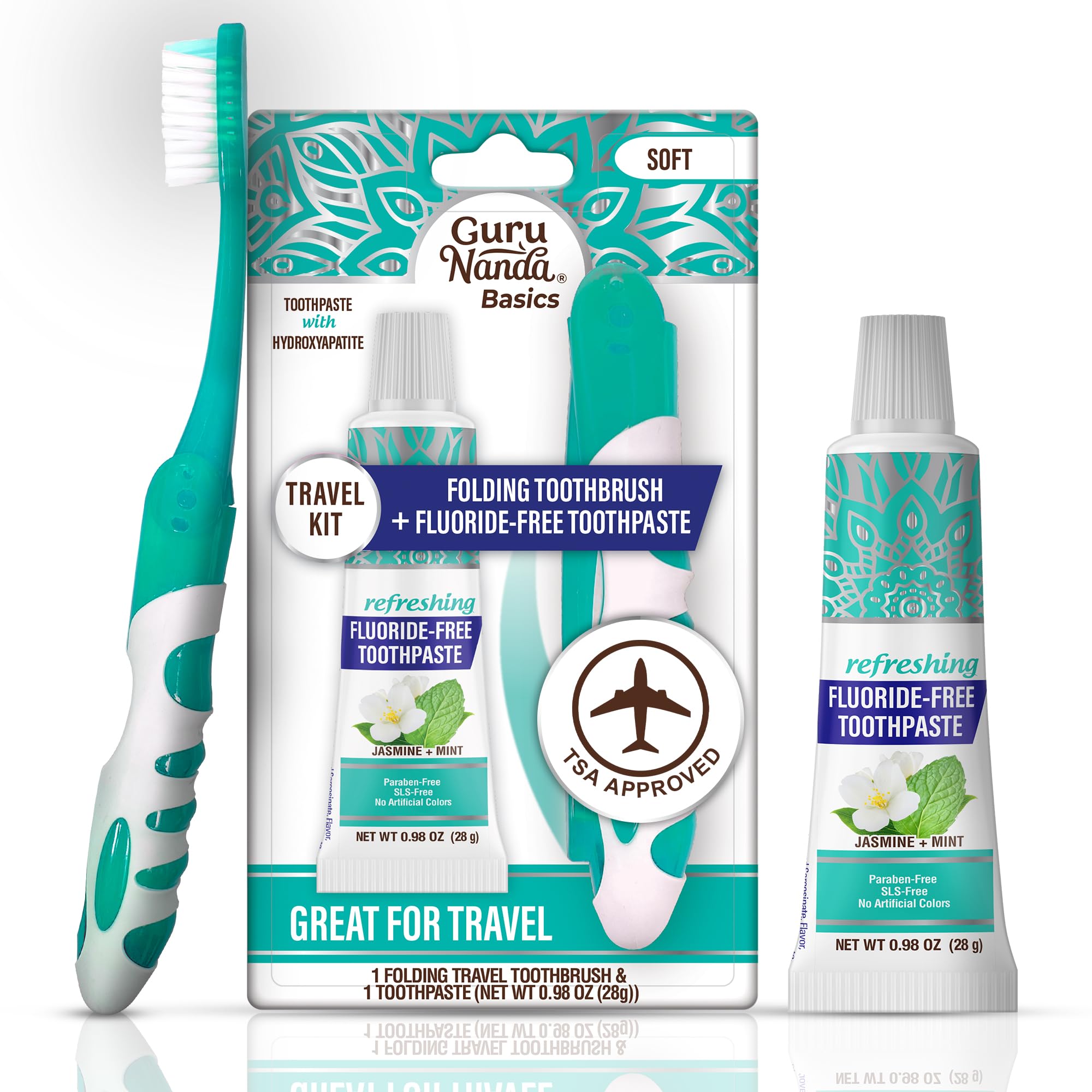 GuruNanda Folding Travel Toothbrush with Hydroxyapatite - Product Imagery