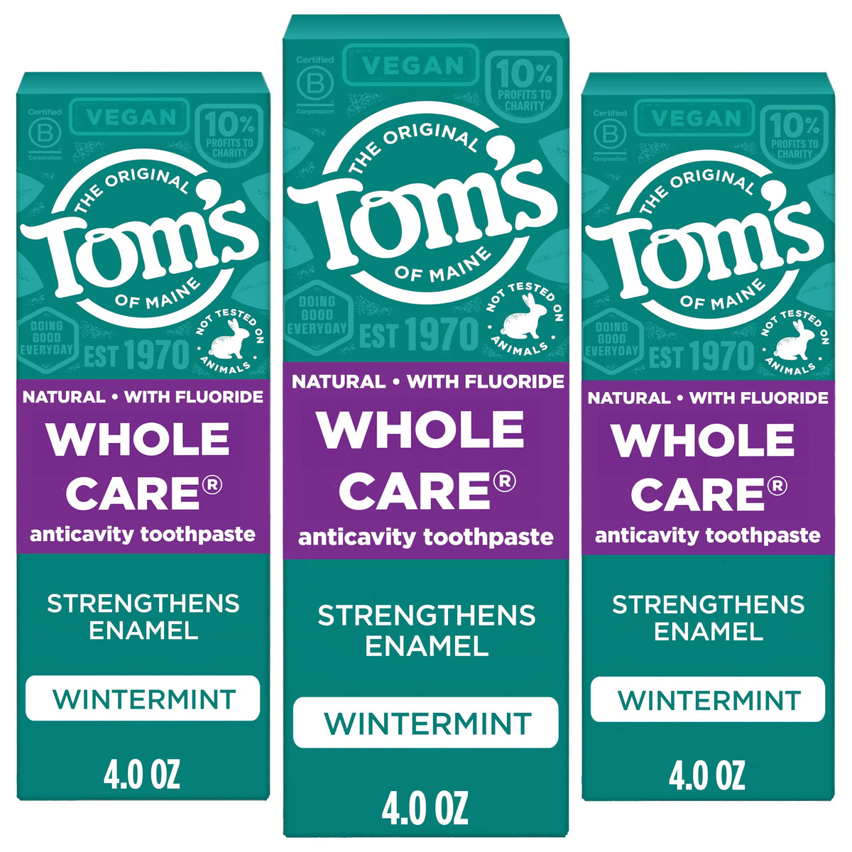 Tom s of Maine Whole Care Natural Fluoride Toothpaste 3 Pack - Tom's of Maine Official Imagery - 1