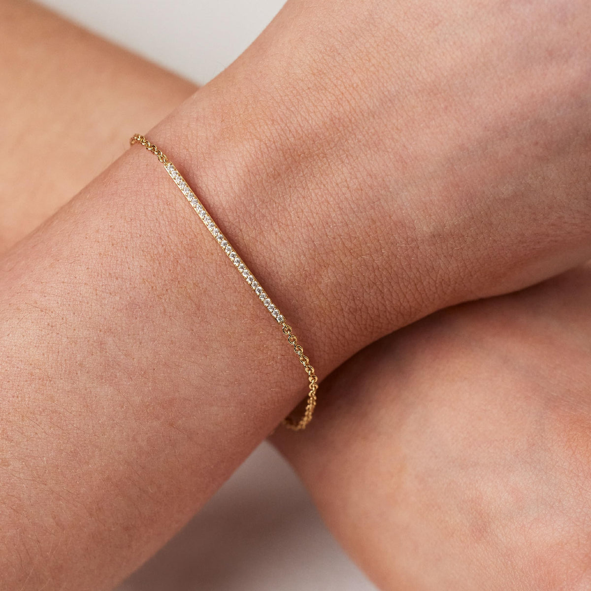 Electric Picks Jackson Bracelet, Dainty Gold Crystal Bar Bracelet for Women – close-up detail in Gold