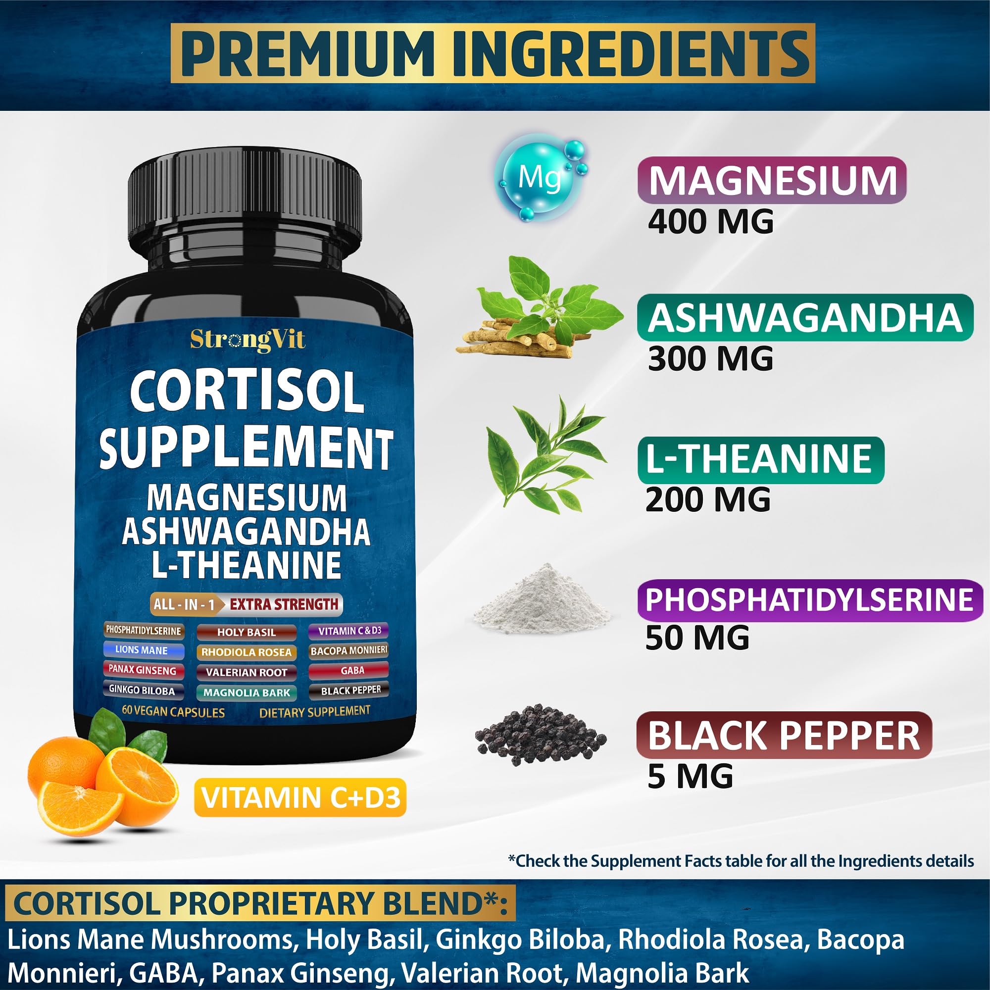 StrongVit Cortisol Supplement with Ashwagandha & Magnesium