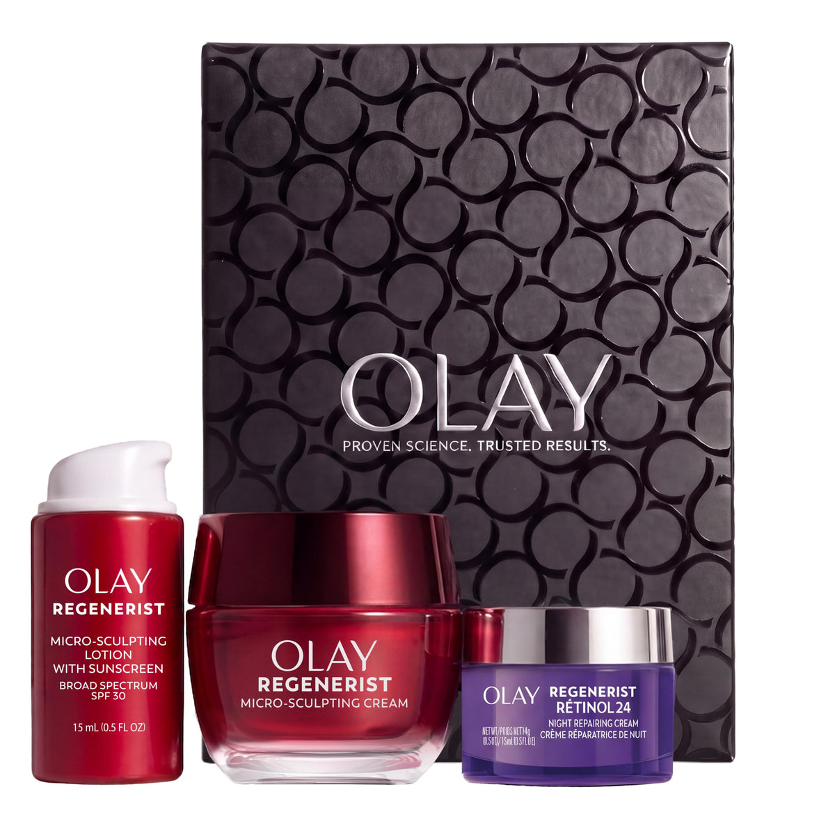 Olay Regenerist Restore 3 Steps Holiday Pack - Moisturizer 1.7 oz, SPF 30 Cream 0.5 oz, Retinol 24 Mini 0.5 oz - Anti-Ag