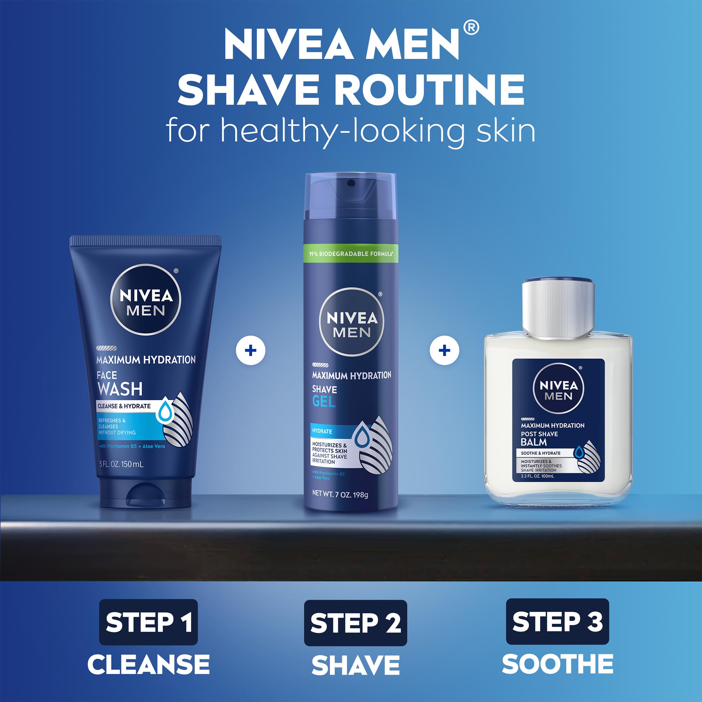 NIVEA MEN Maximum Hydration Post Shave Balm in a multipack, 3 bottles of 3.3 fl oz each, for soothing men's skincare.