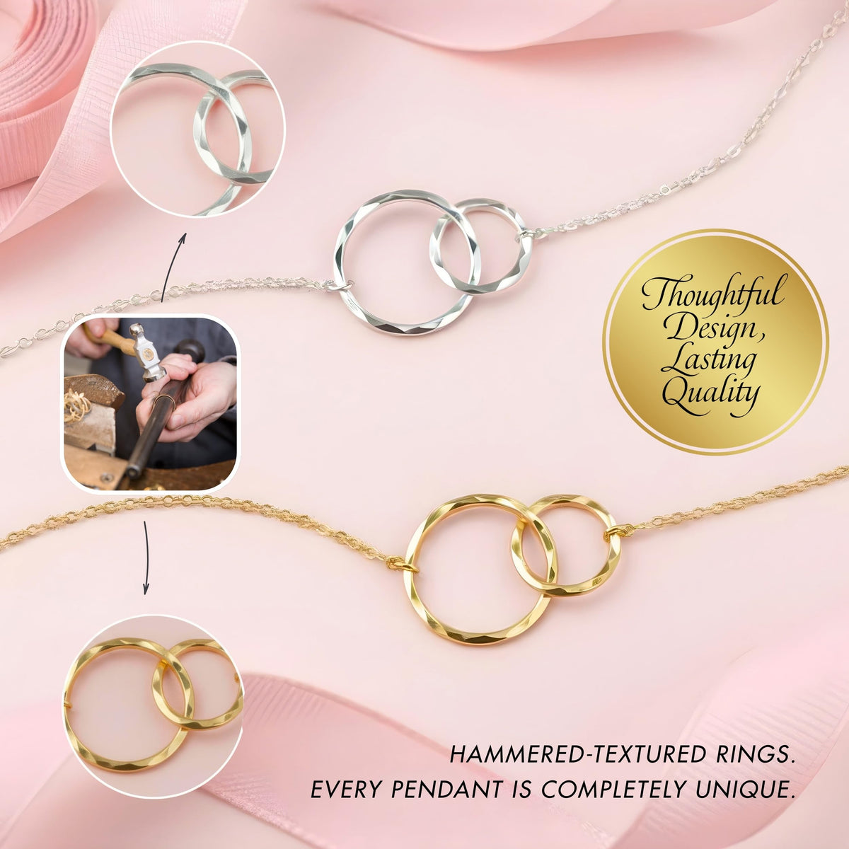 HOPE LOVE SHINE Thank You Gift for Women, Sister, Mom - Thank You Necklace, Jewelry 16+2", 14k Gold Plated Sterling 