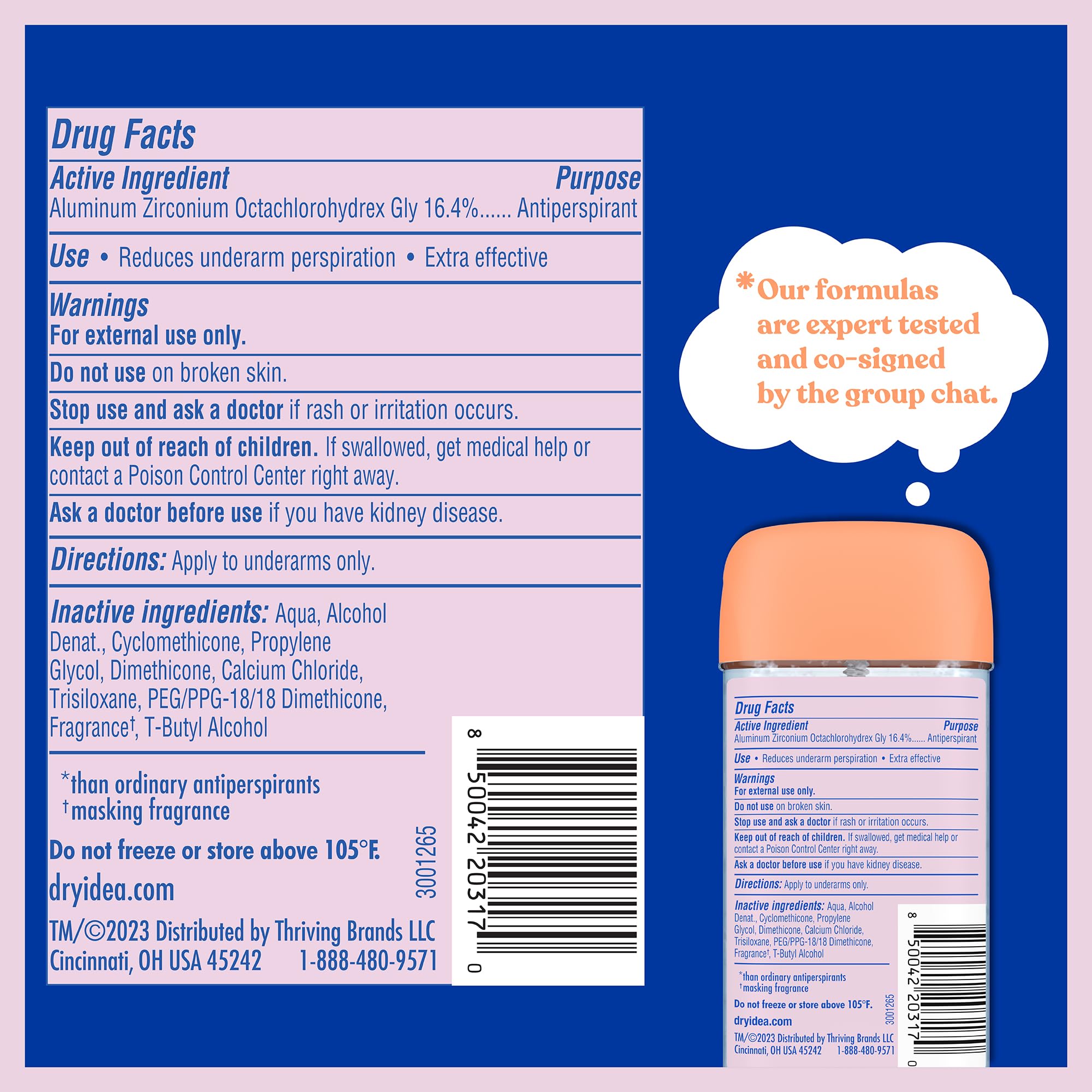 Dry Idea Women’s gel antiperspirant deodorant 3 oz tube, clear formula for effective sweat and odor protection.