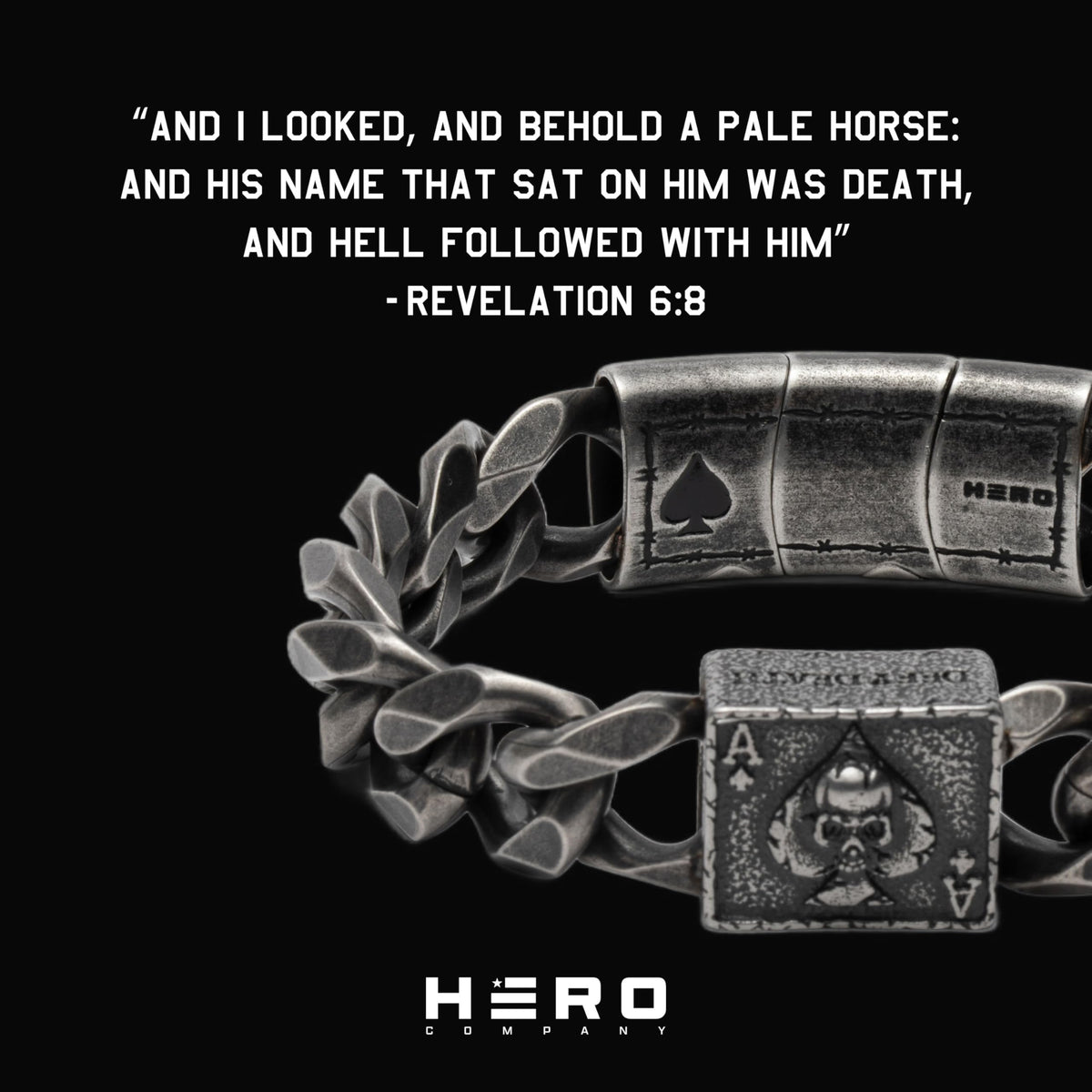 Hero Company Cuban Link Bracelet for Men - ‘Revenant’s Wrath Ace of Spades’ Men’s Stainless Steel Bracelet - Helps Pair 