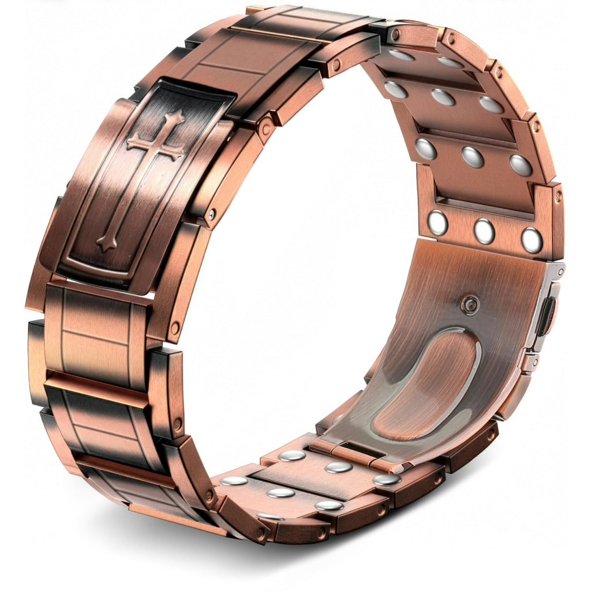 POLLDAN Cross Copper Bracelet for Men 6200 Gauss | Mens Bracelet 99.99% Pure Copper - Adjustable Fit | Christian Cross M