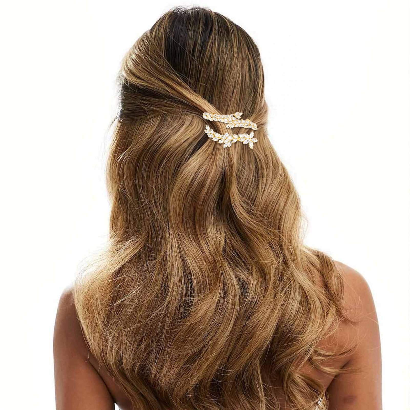 ANBALA gold hair clips for women with rhinestone leaf design, perfect for wedding accessories and elegant hairstyles.