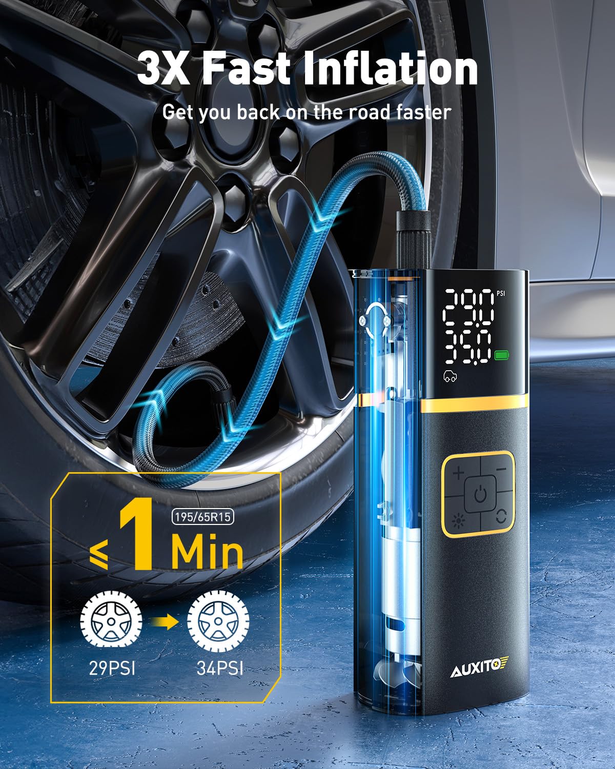 AUXITO Tire Inflator Portable Air Compressor - Air Pump for Car Tires with Digital Pressure Gauge, Cordless Rechargeable