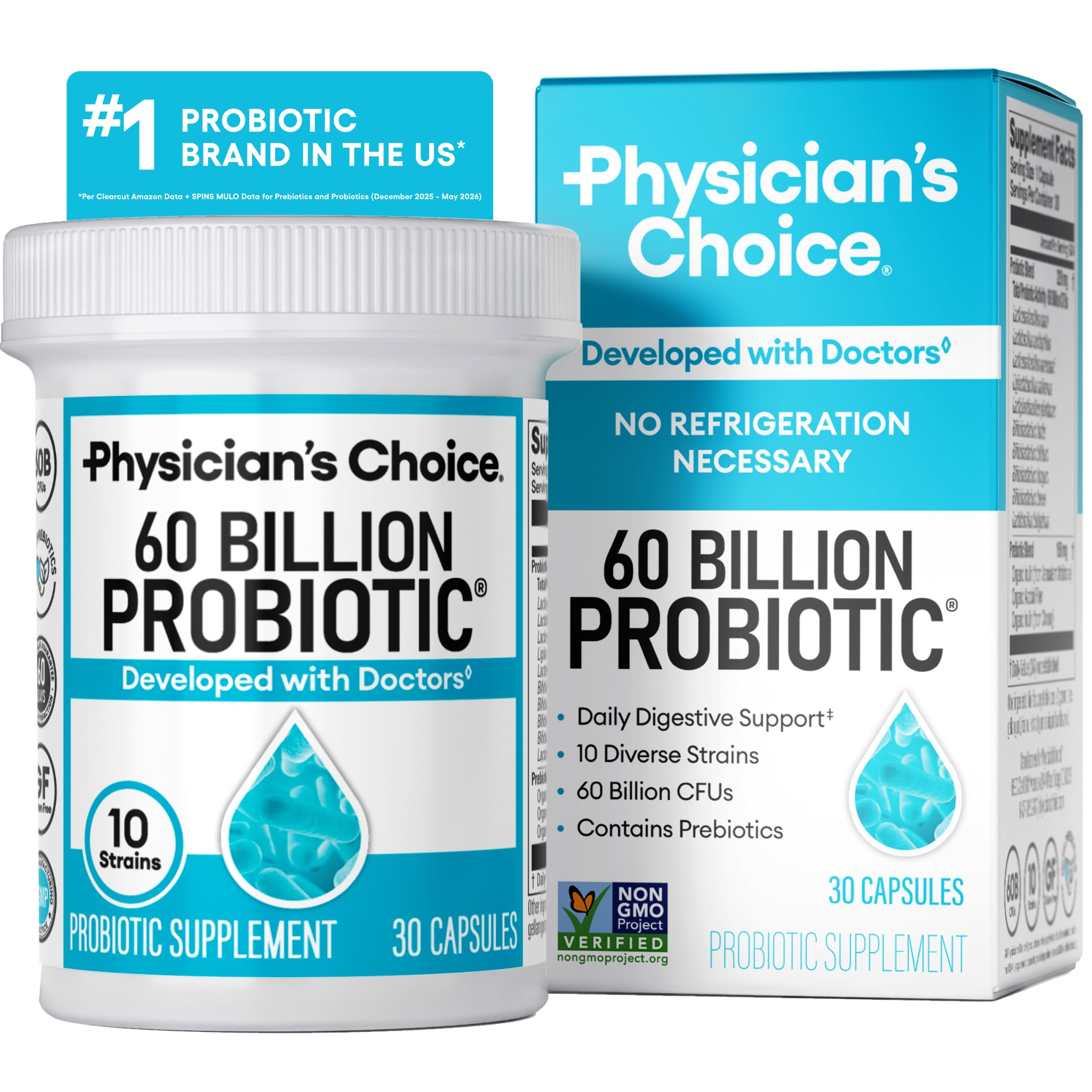 Physician's CHOICE Probiotics 60 Billion CFU - 10 Strains + - Product Imagery