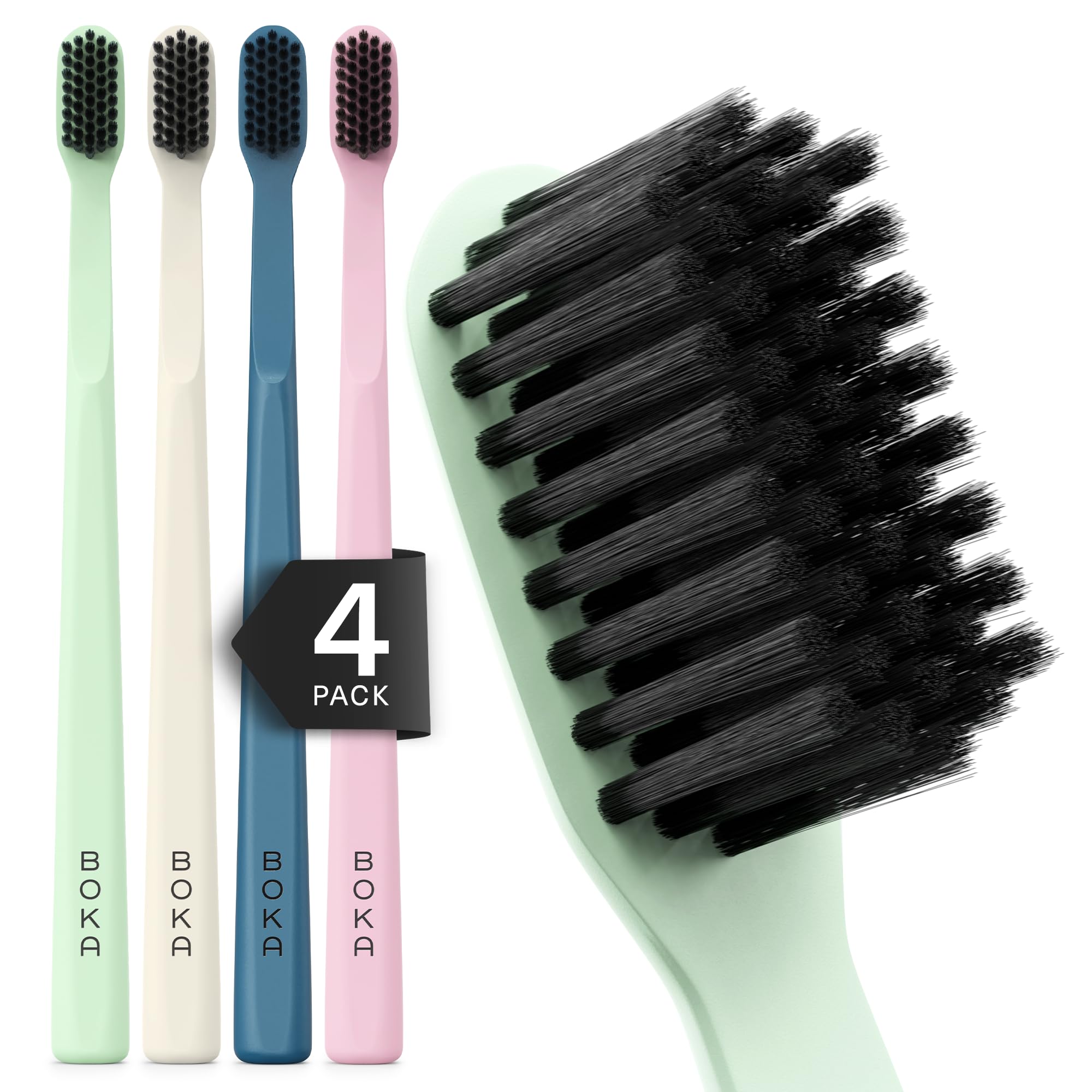 Boka Classic Soft Bristle Manual Toothbrush - Activated Charcoal - Product Imagery