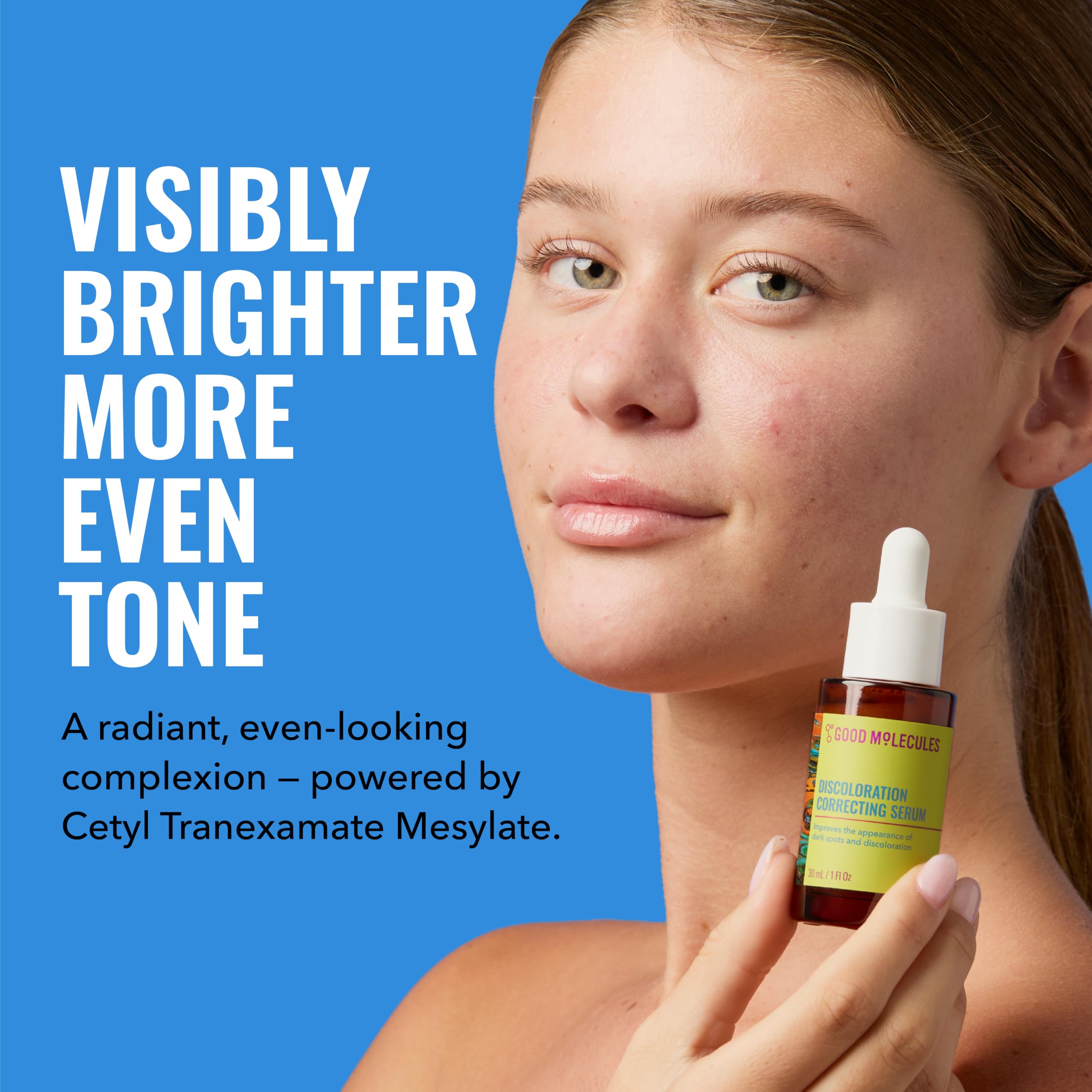 Good Molecules Discoloration Correcting Serum in 2.5 fl oz bottle, targeting dark spots and uneven skin tone.