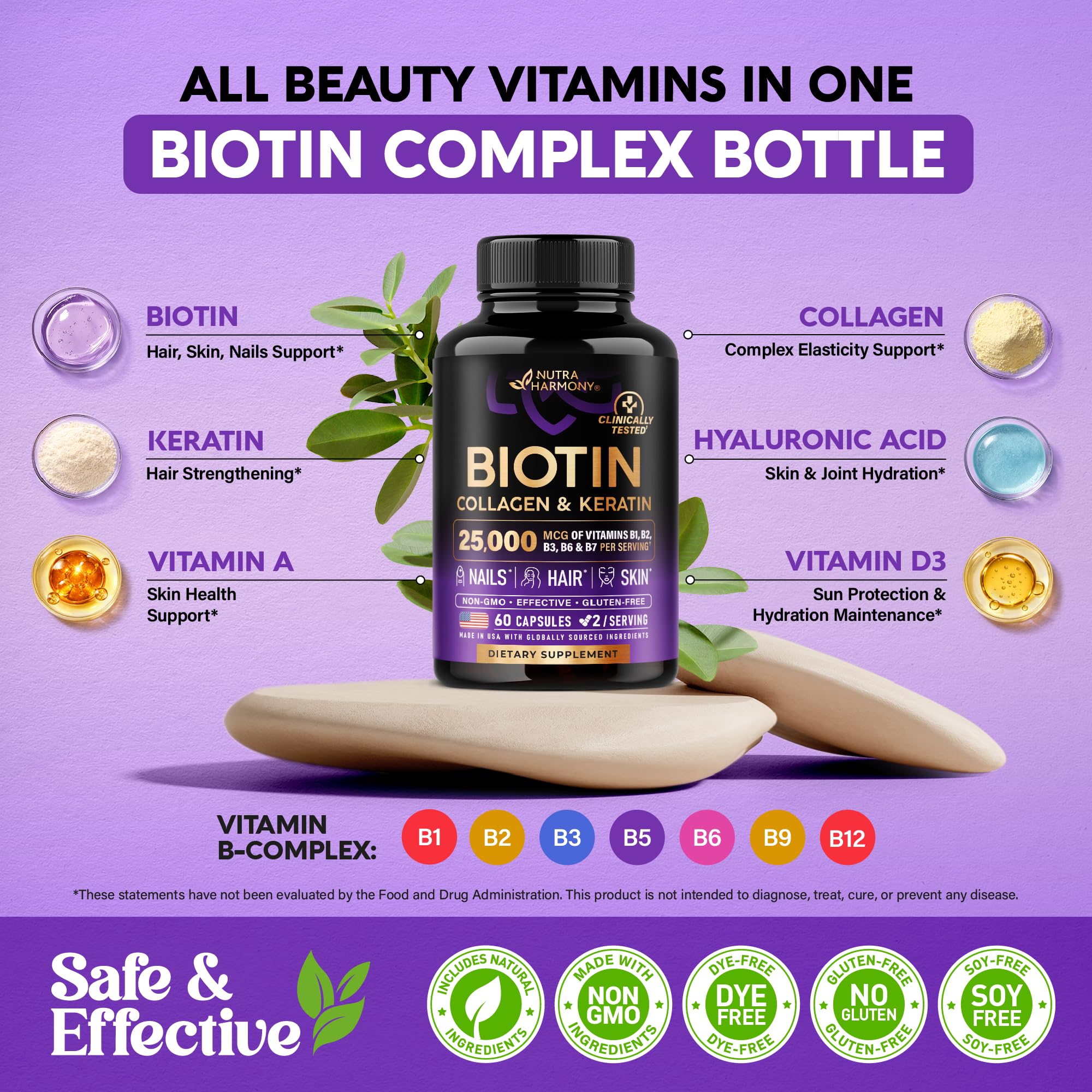 NUTRAHARMONY Biotin Collagen Keratin Hair Supplement