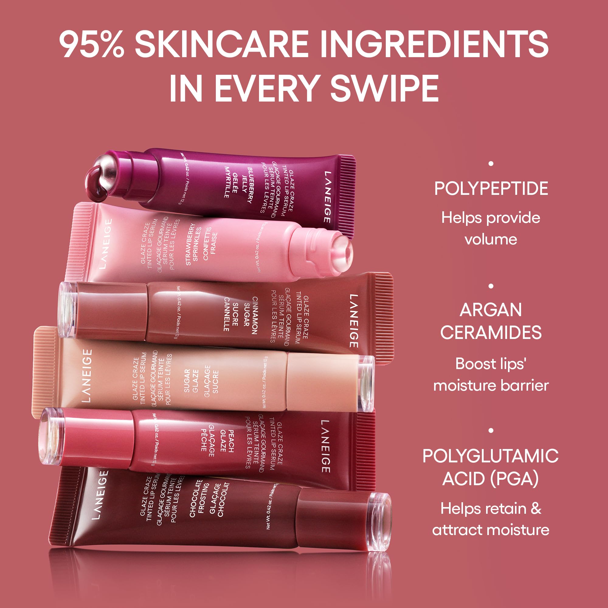 LANEIGE Glaze Craze Tinted Lip Serum: Hydrating, Lip Barrier-Boosting, Softening Lip Serum Treatment for Glossy & Buildable Shine, Nourished Lips | Korean Skin Care, Maple Glaze
