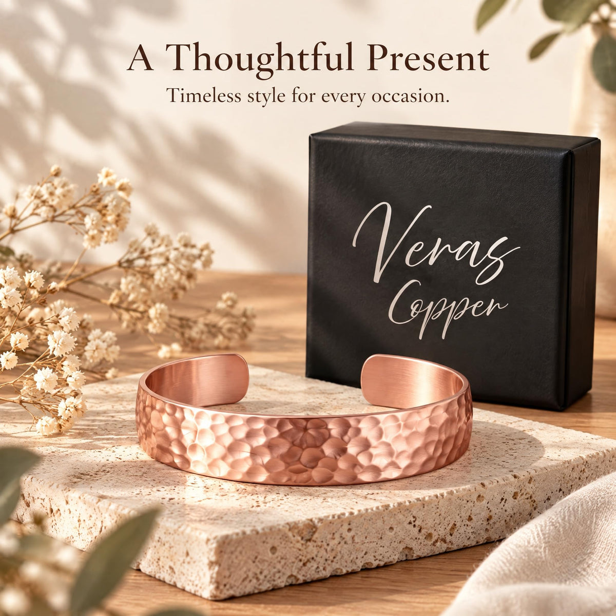 Veras Copper Bracelet for Women. Hammered Texture – alternate angle