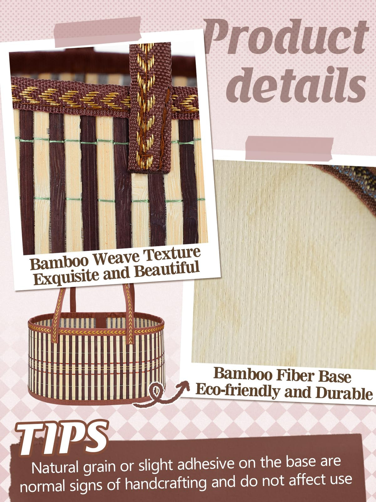 6 Set Bamboo Christmas Gift Baskets Empty Kit Reusable Brown - MADHOLLY Official Imagery - 3