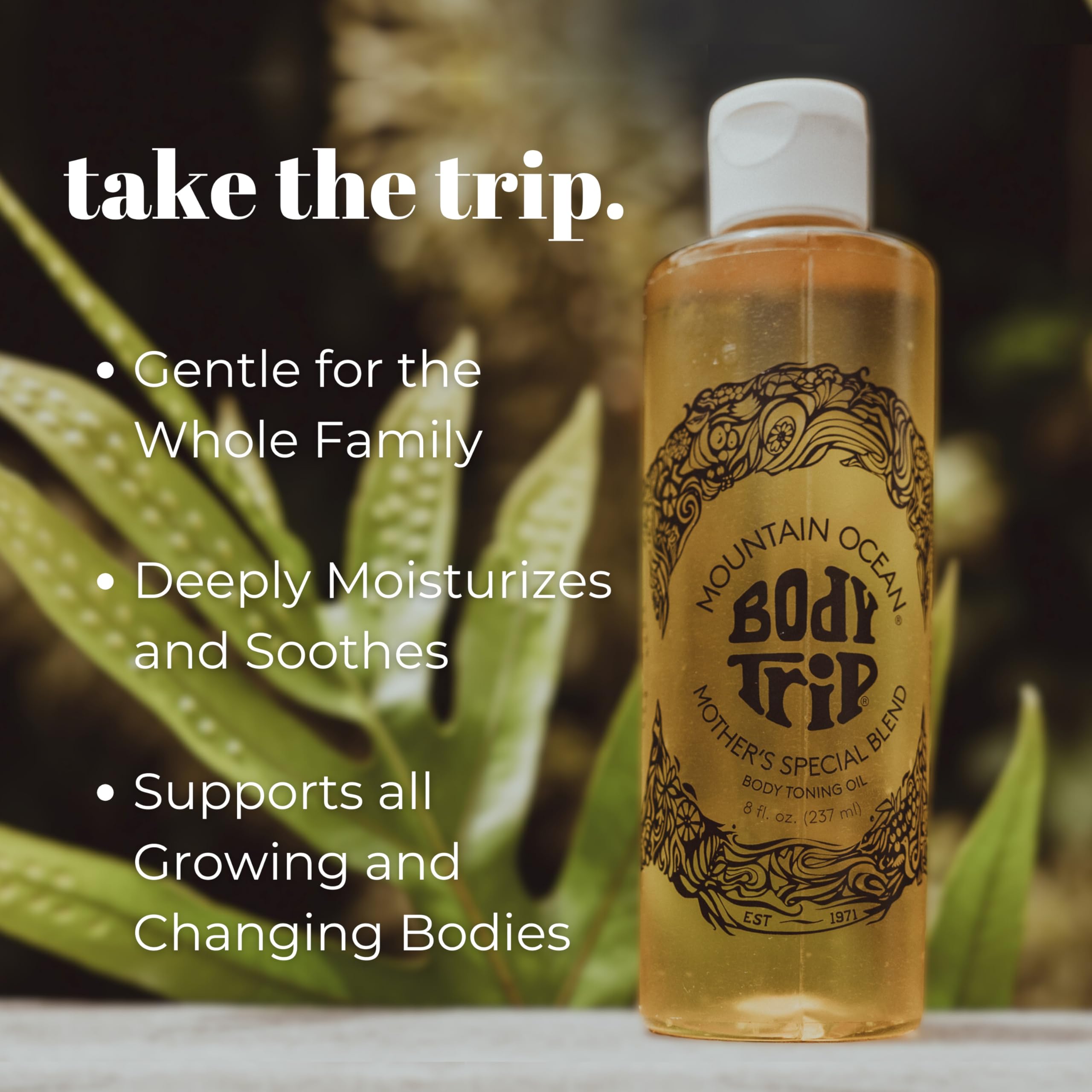 Mountain Ocean Body Trip Mother's Special Blend Body Toning Oil 8 Oz Deep Hydration, Helps Stretch Marks, with Almond & Coconut Oil, Cocoa Butter & Vitamin E (New Look, Same Formula)