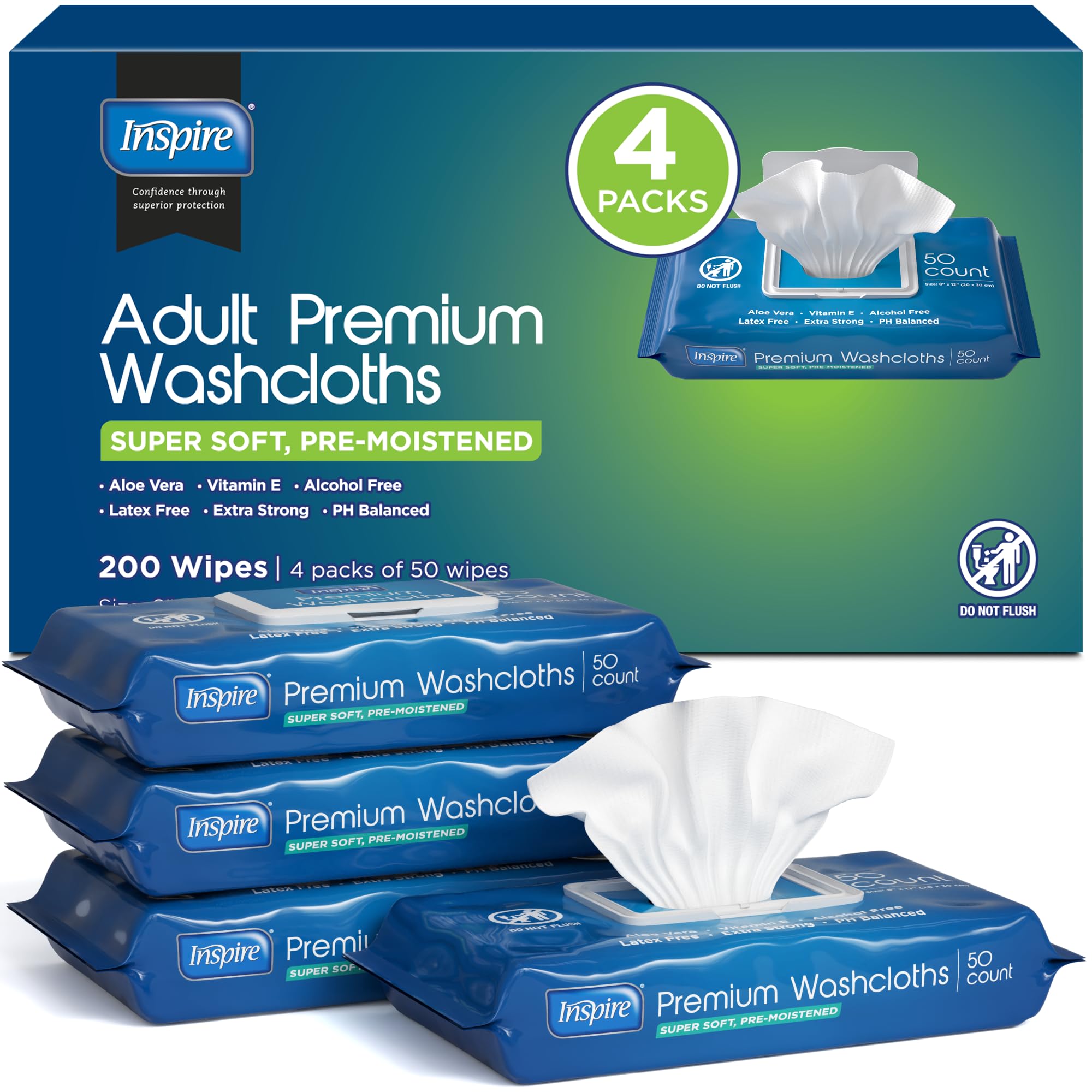 Inspire Adult Wet Wipes, Wash Cloths | Adult Wipes for - Product Imagery