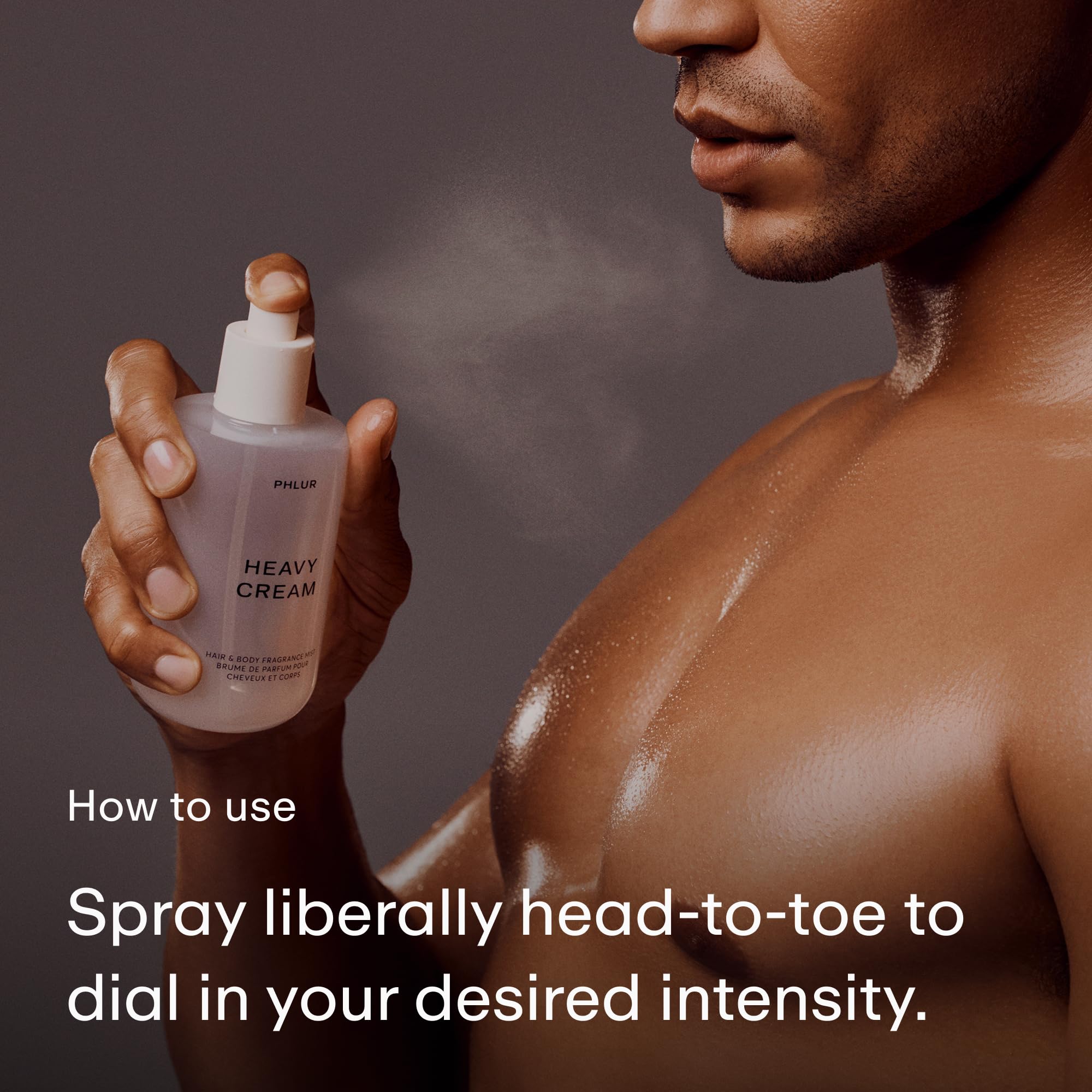 PHLUR Heavy Cream Body Mist 8 Fl Oz personal fragrance spray with a soft, creamy scent for hair and body.