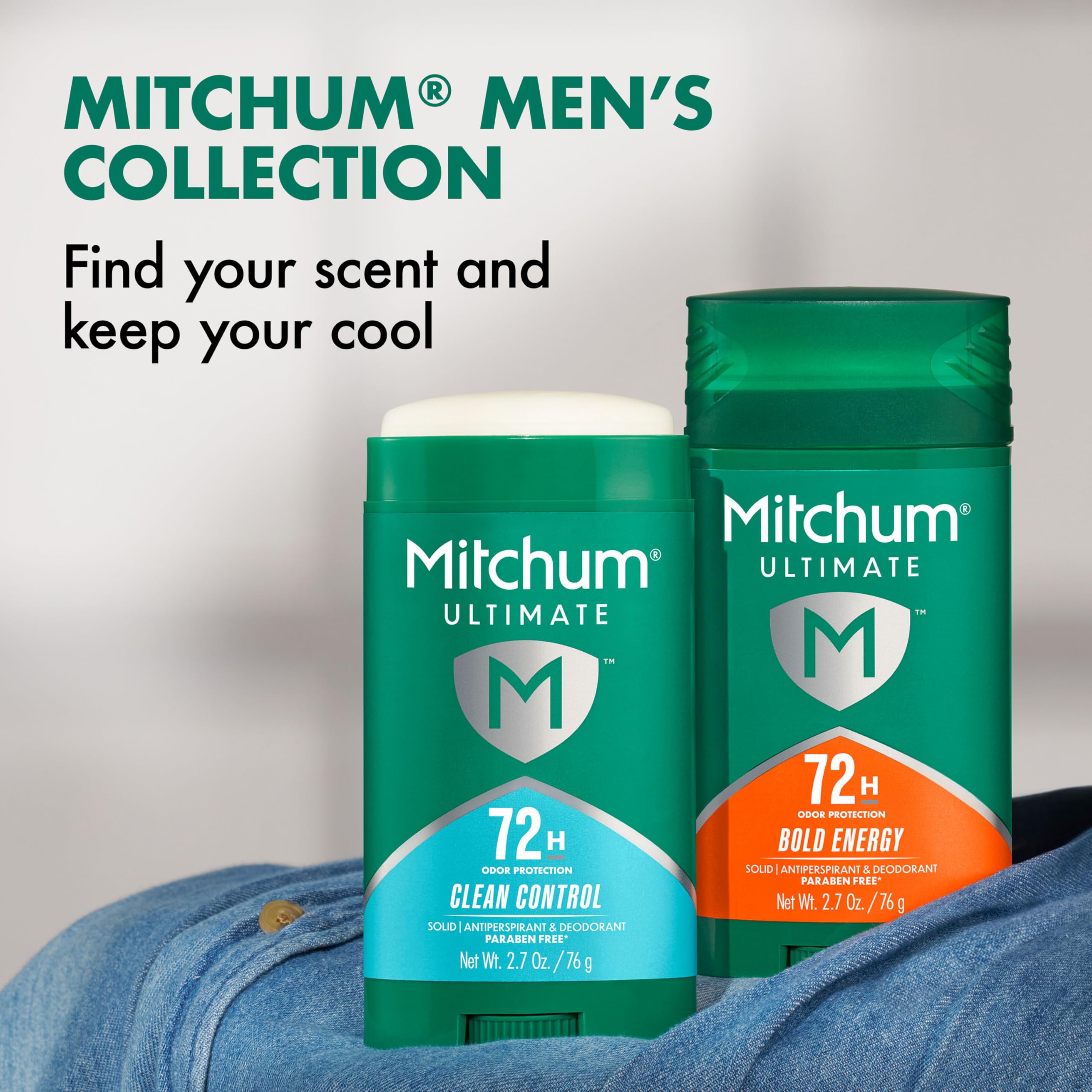 Mitchum 72H odor protection antiperspirant deodorant in a 2-pack, Clean Control scent, showing the deodorant sticks.