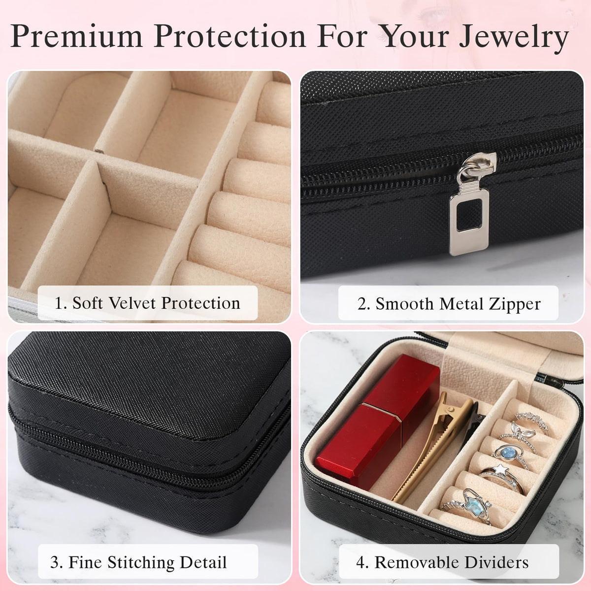 VZZNN 36 Pack Travel Jewelry Case, Small Travel Jewelry Organizer Box with Mirror, PU Leather Mini Jewelry Storage Holde