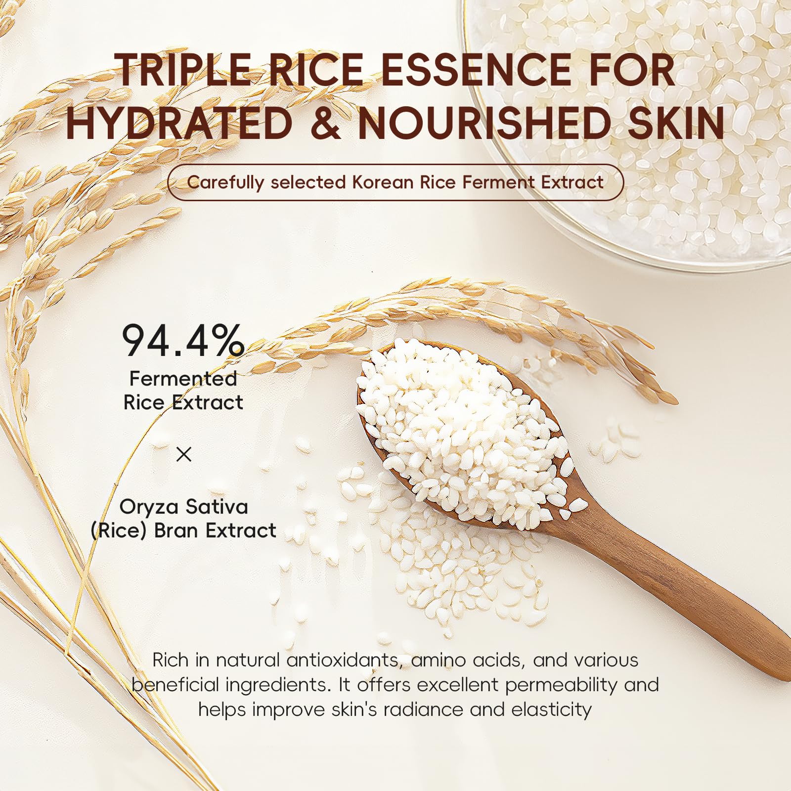 LAIKOU Rice Korean skin care set with five products, including cleansers and lotions, for nourishing women's skincare routine.