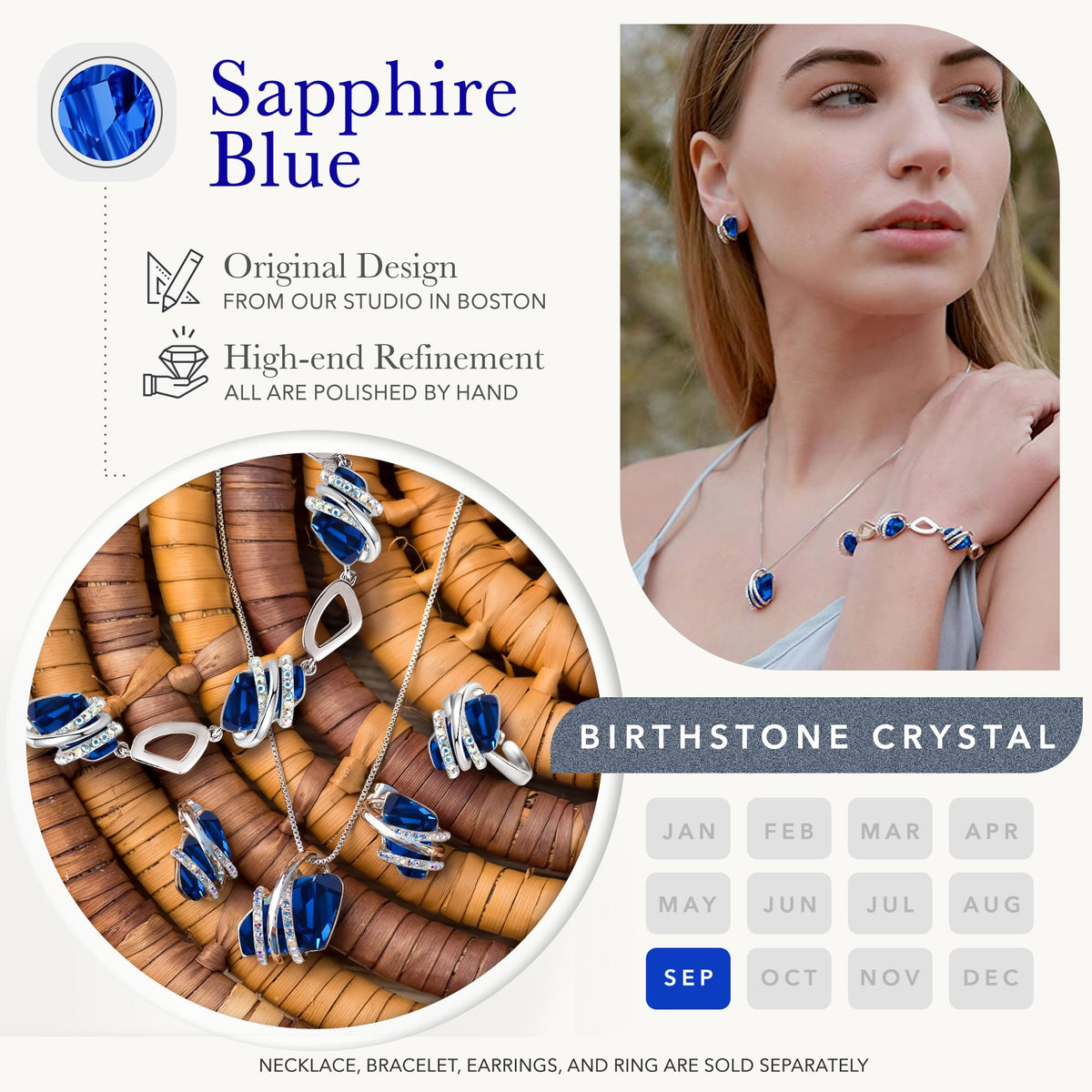 Leafael Wish Stone Pendant Necklace with Birthstone Crystal, 18K Rose Gold Plated/Silvertone, 18" + 2" – full vi