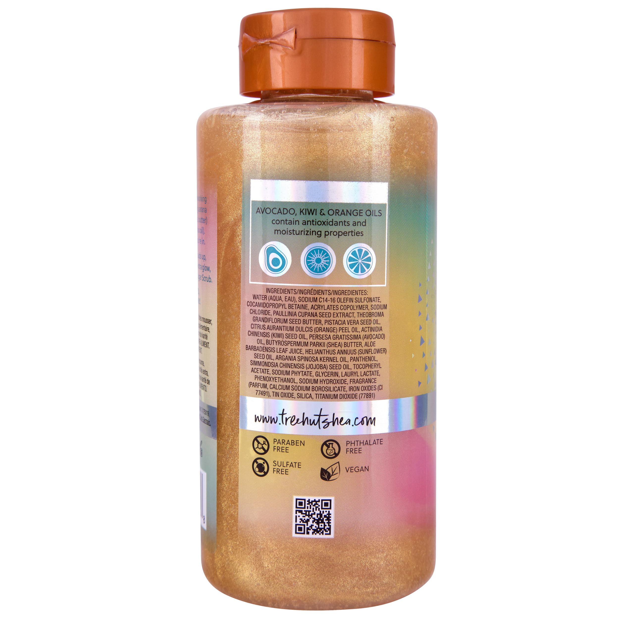 Tree Hut Tropic Glow foaming body wash in a large 18 fl oz bottle, with tropical scent and vibrant packaging.