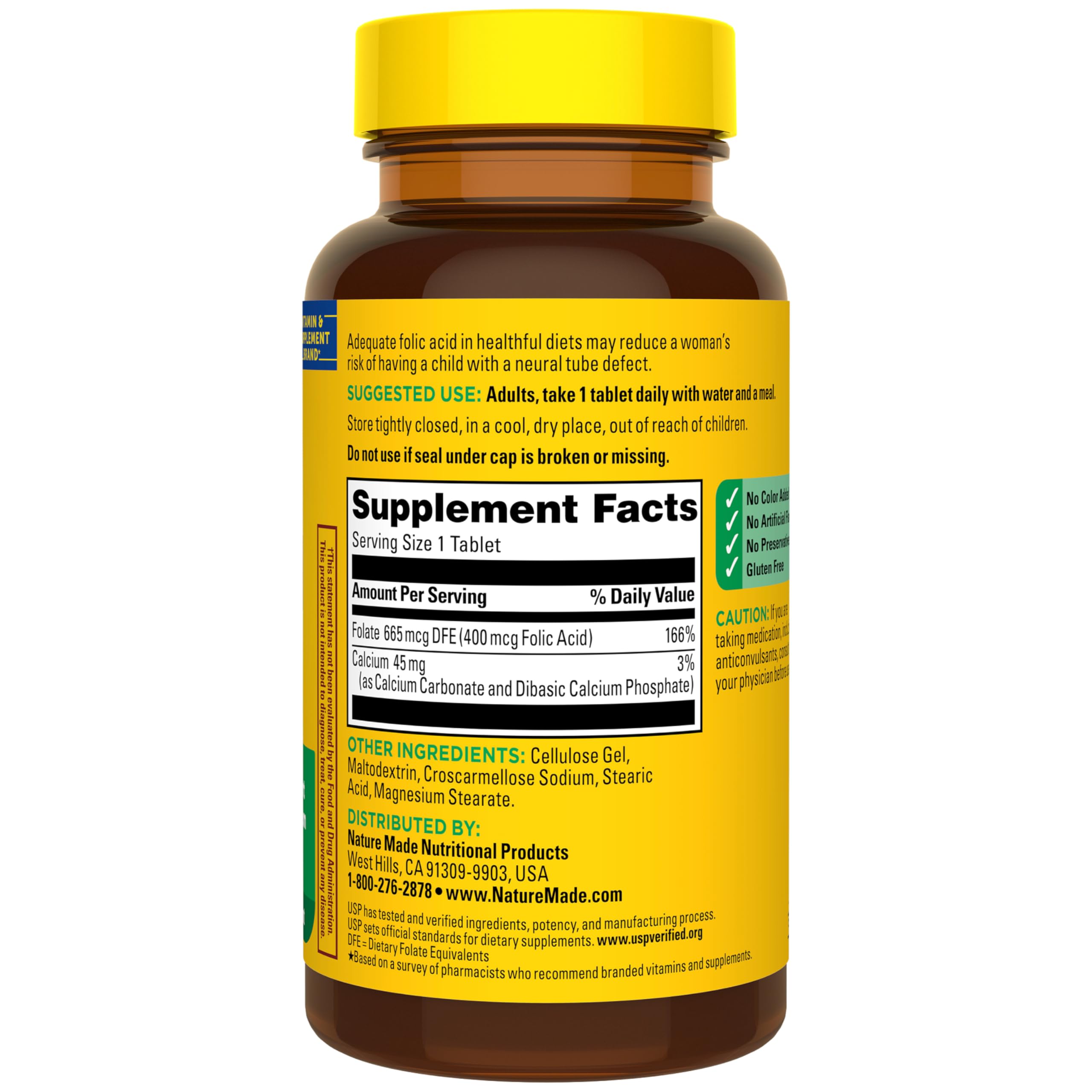Nature Made Folic Acid 400 mcg (665 mcg DFE), 250 Tablets