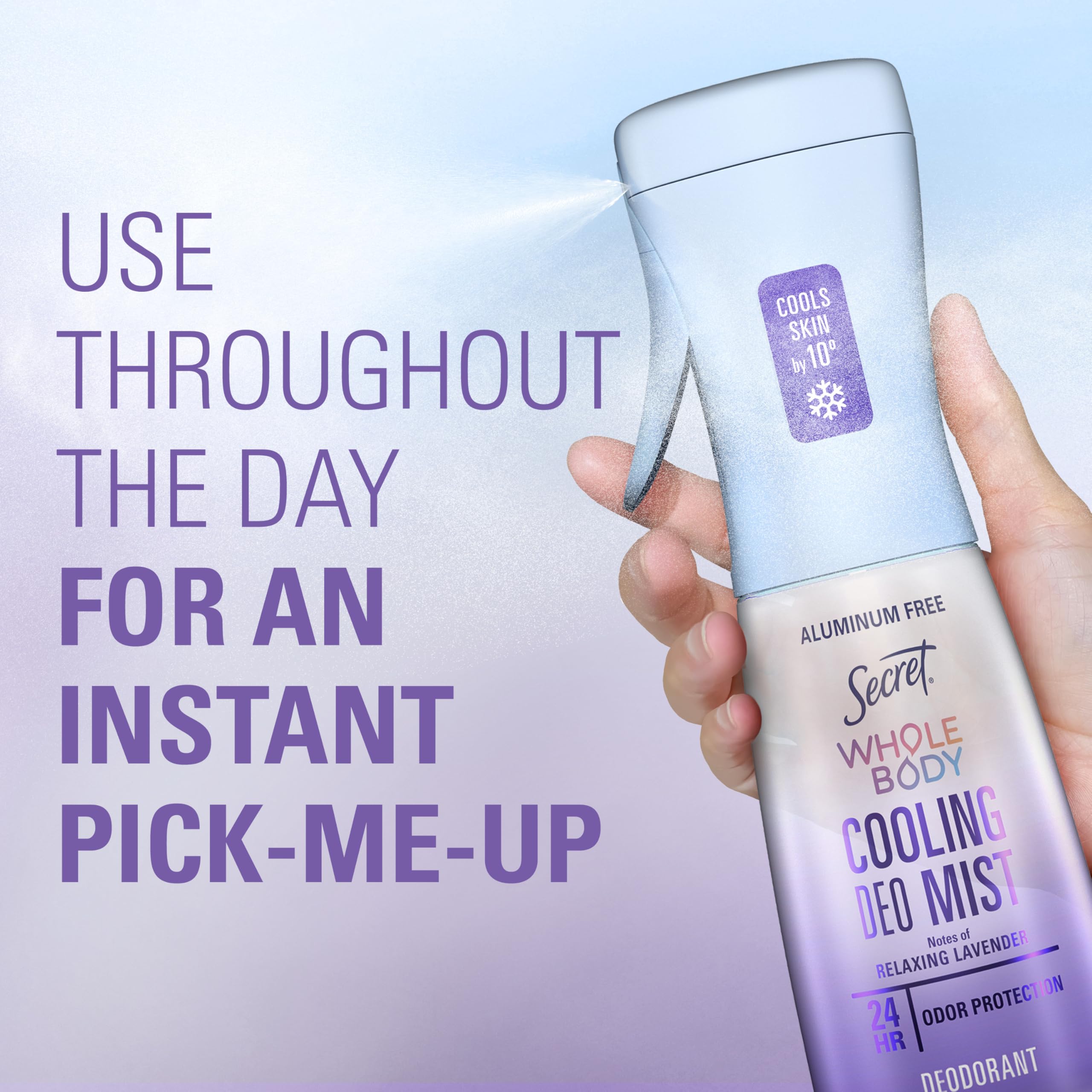 Secret Whole Body Cooling Deodorant Mist for Women, 5.2 fl oz, in a spray bottle designed for refreshing and cooling skin.