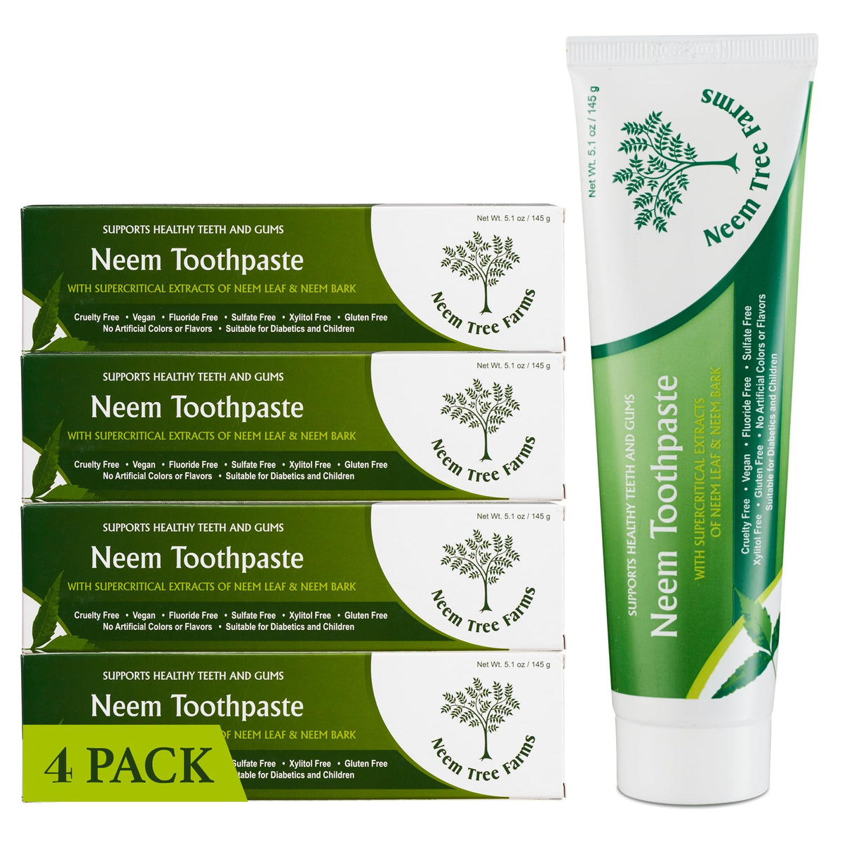 Fluoride Free Toothpaste Vegan Gluten Free 4 Pack - Neem Tree Farms Official Imagery - 2