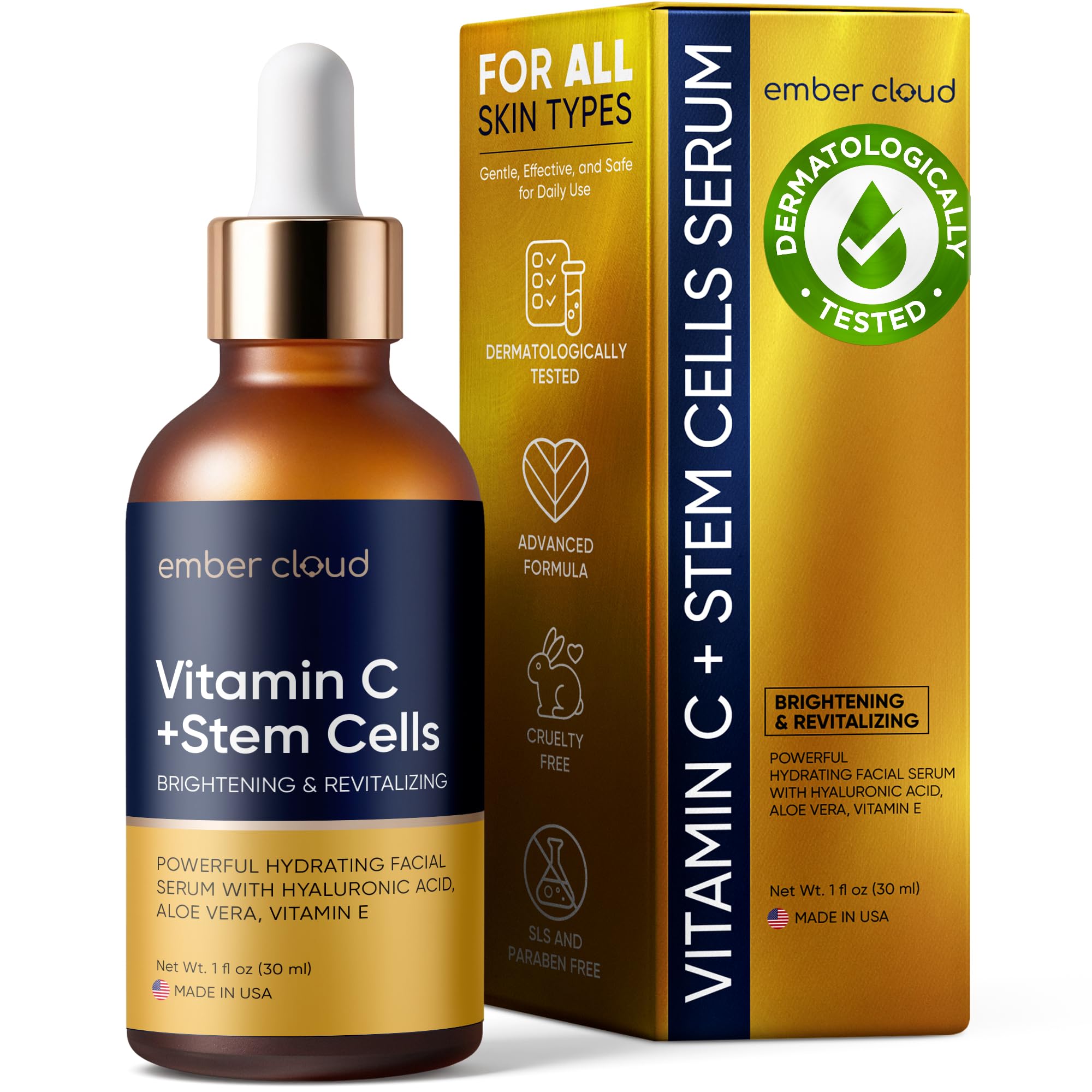 Vitamin C Serum for Face with Stem Cells & Hyaluronic Acid 1 Oz - Product Imagery