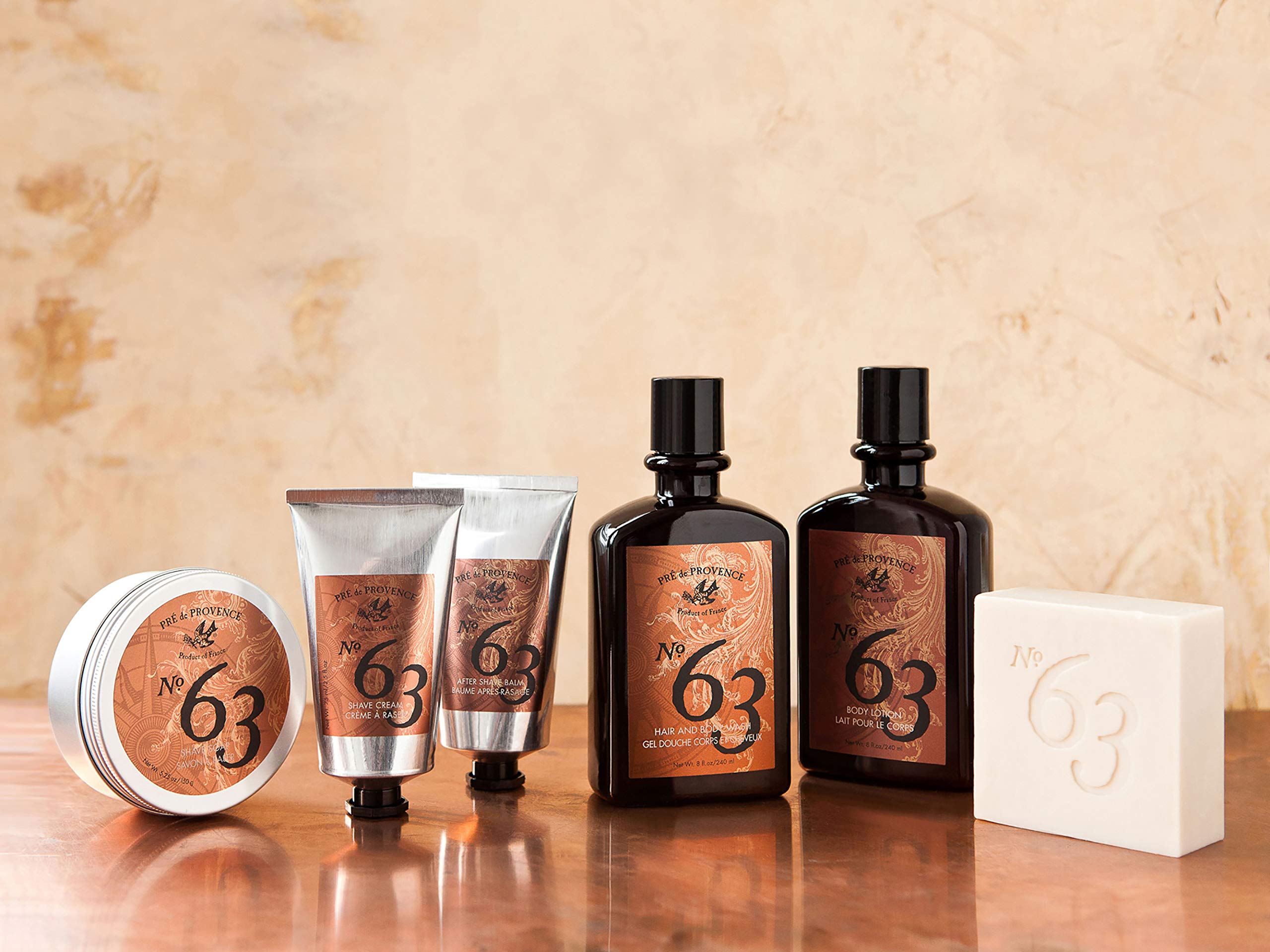 Pre de Provence No.63 men's shave soap in a tin, designed for a smooth shave and skin cleansing.