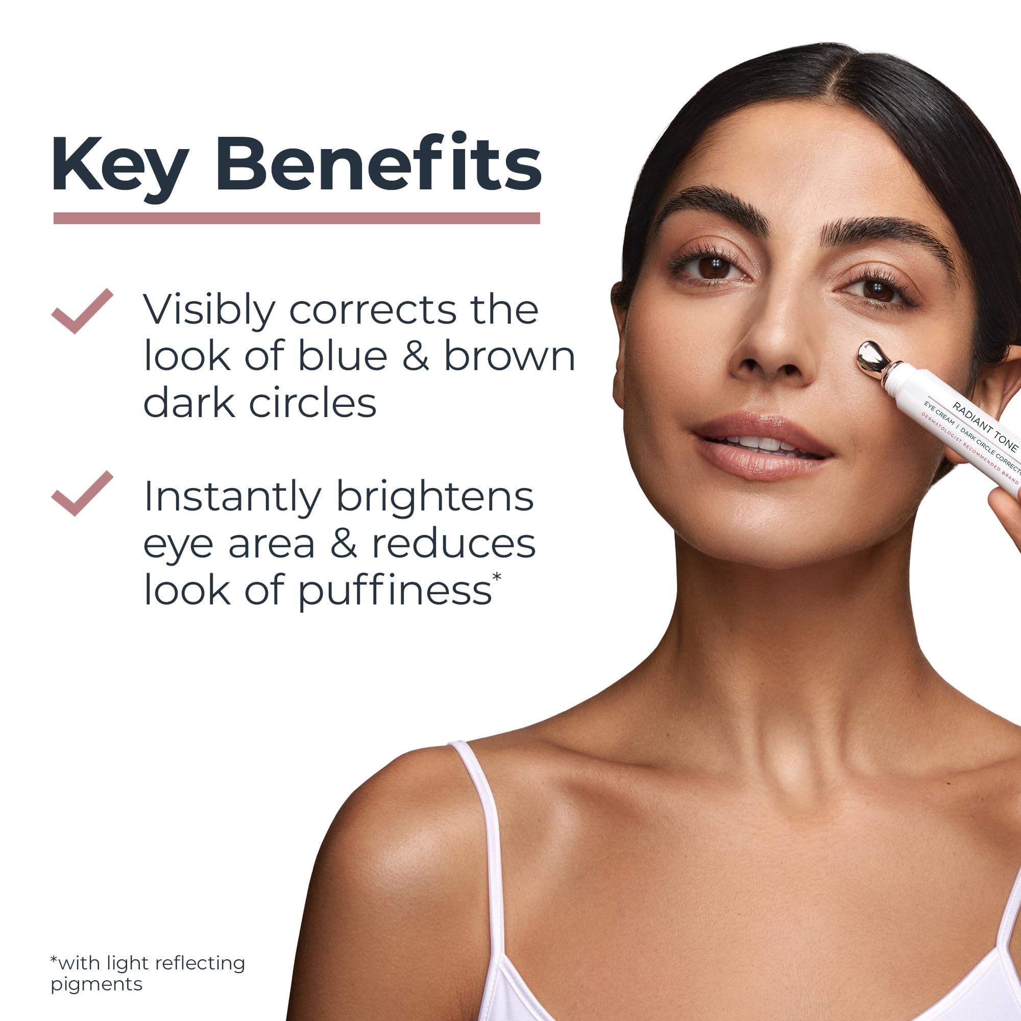 Eucerin Radiant Tone Eye Cream dark circle corrector in a 0.5 oz tube, with hyaluronic acid and Thiamidol for brightening and puffiness reduction.