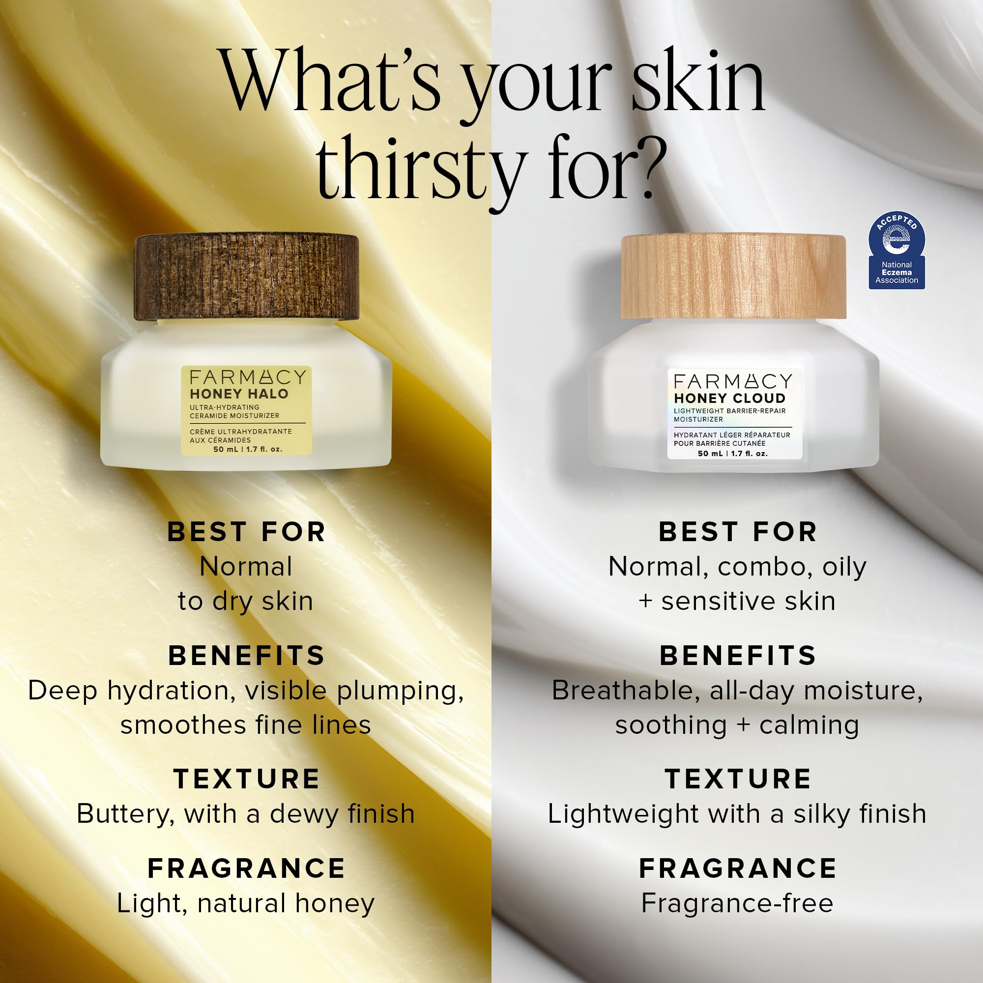 Farmacy Honey Halo Ceramide Face Moisturizer with buckwheat honey and ceramides, helps hydrate and restore dry, plump skin.