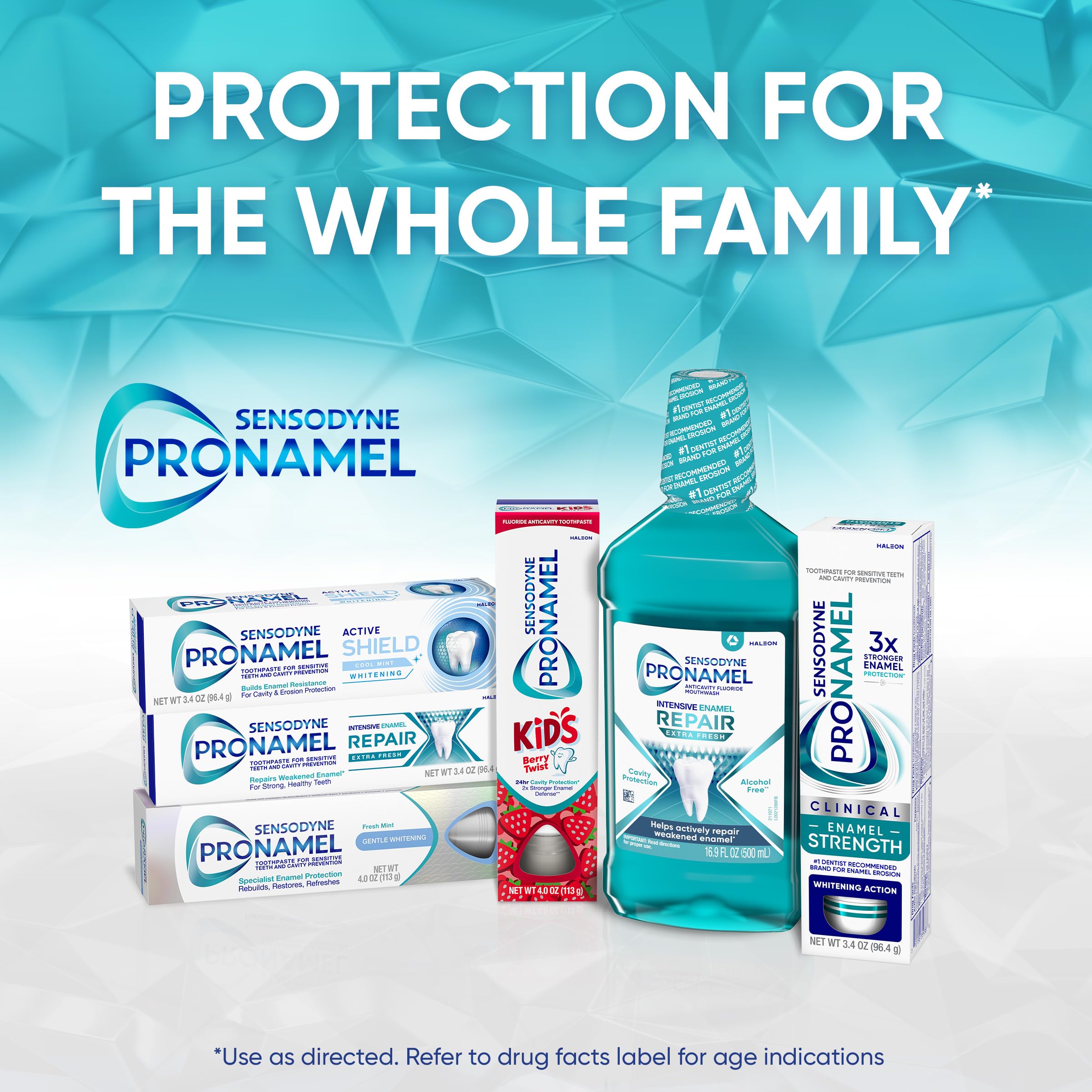 Sensodyne Pronamel Gentle Whitening toothpaste 4-pack showing the toothpaste tubes with blue and white packaging.