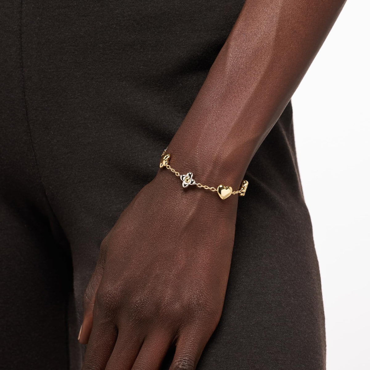 Ana Luisa Charm Bracelets for Women - 14K Gold Plated & Silver Plated – close-up detail in Two Tone