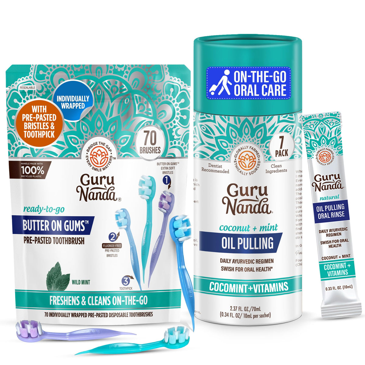GuruNanda Travel Ready Oral Care Bundle 70ct Disposable Pre - GuruNanda Official Imagery - 1
