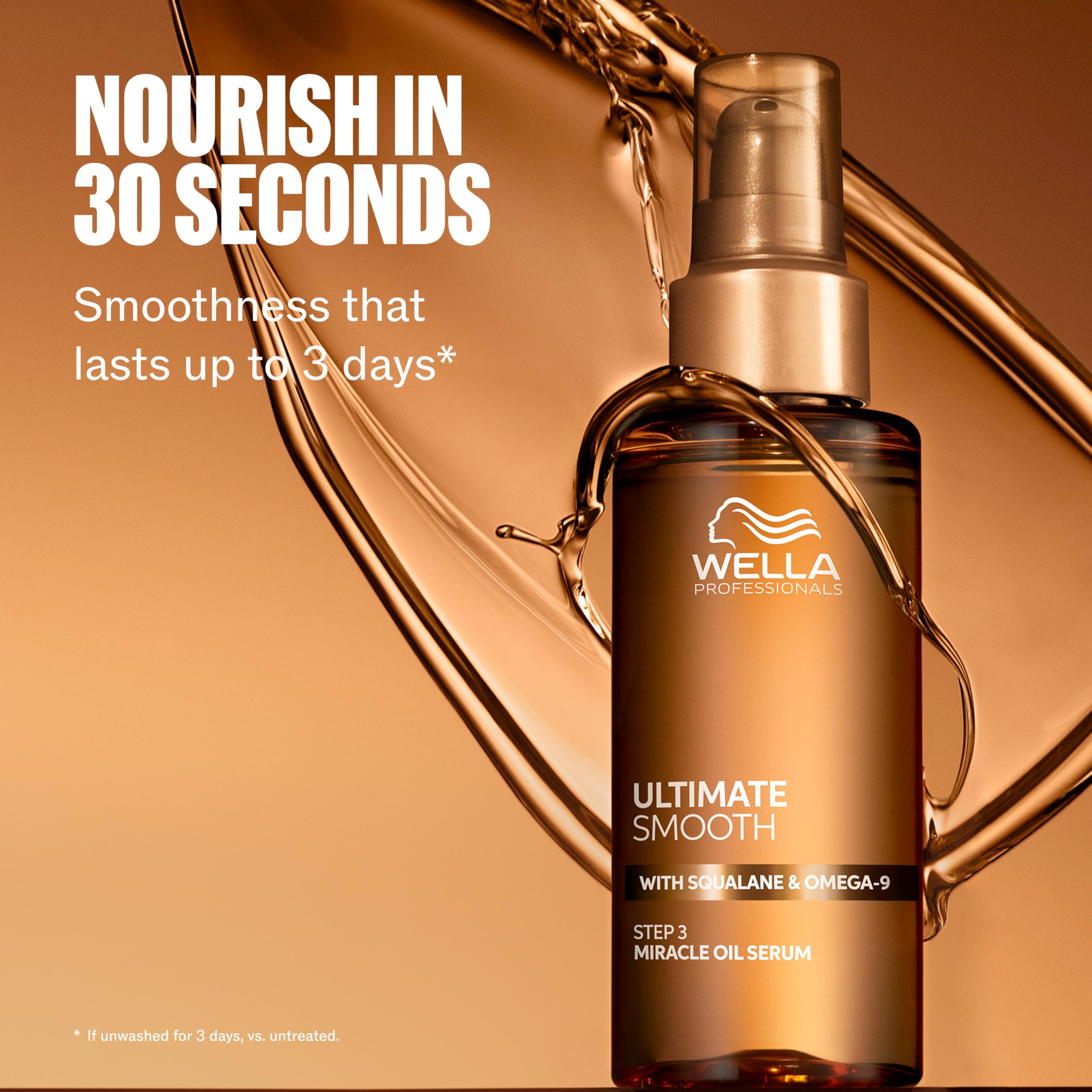 Wella Professionals Ultimate Smooth Miracle Oil Serum with squalane for sleek, shiny hair styling and smoothing.
