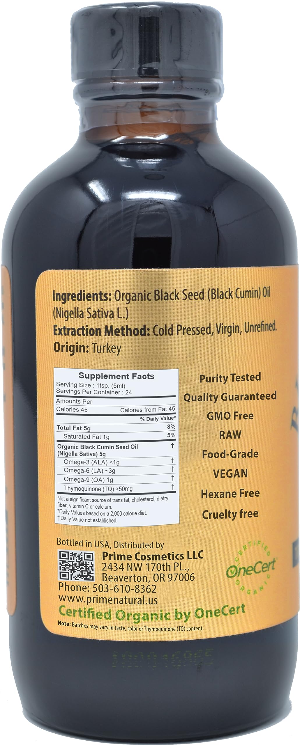 Prime Natural Organic Black Seed Oil Cold Pressed Cumin Seed Oil 4oz