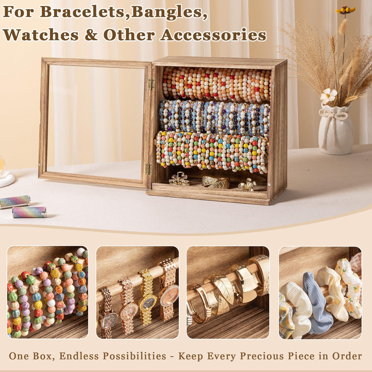 Emfogo Bracelet & Bangle Holder Organizer Display Box with Clear Door – alternate angle