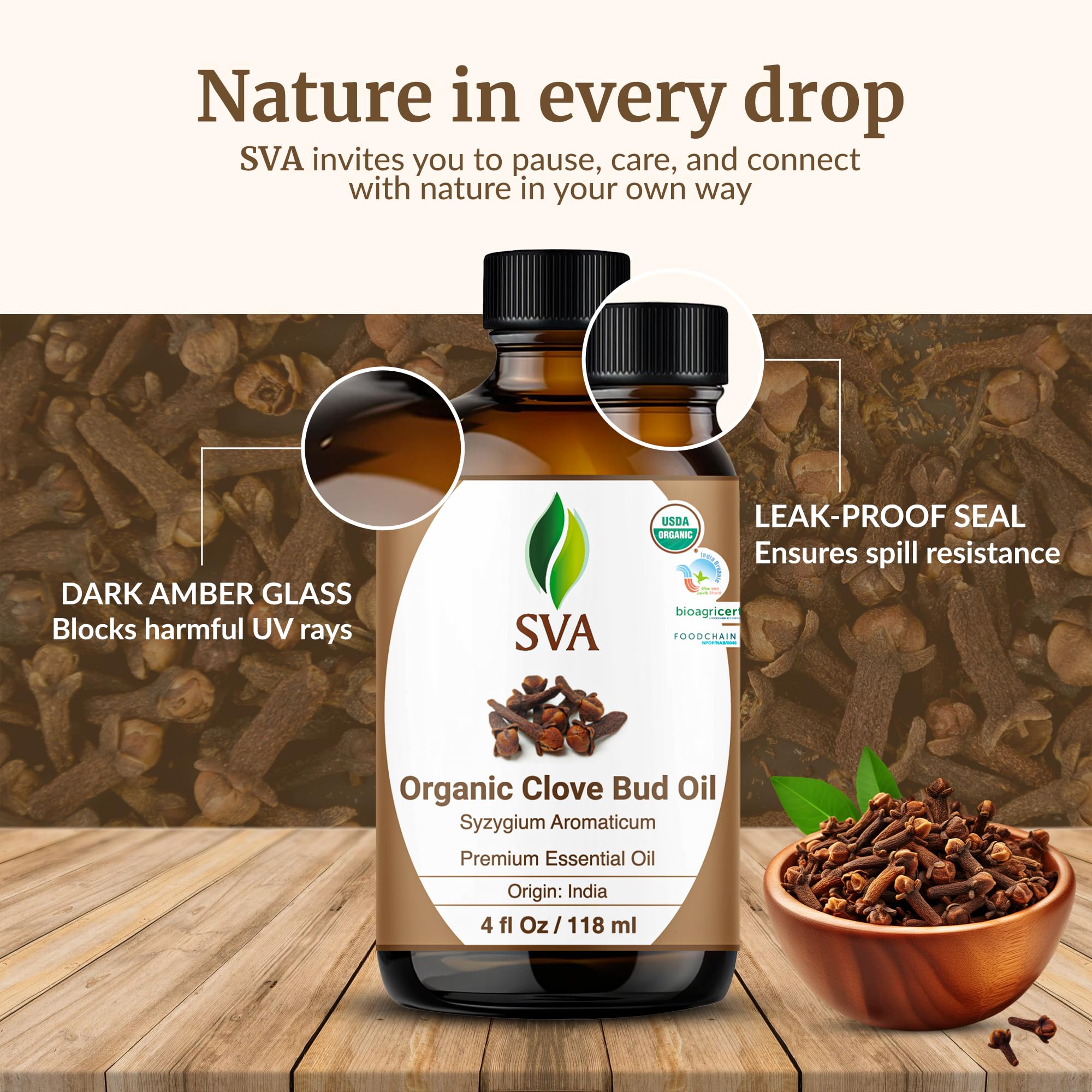 SVA Organics Organic Clove Bud Essential Oil 4oz Dropper