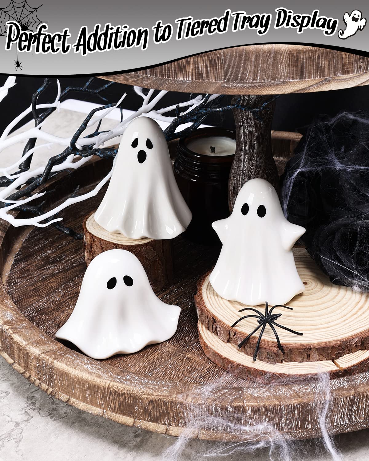 Tuitessine Ceramic Ghosts Small Scary Ghost Figurine Halloween Ghost Statue – full view