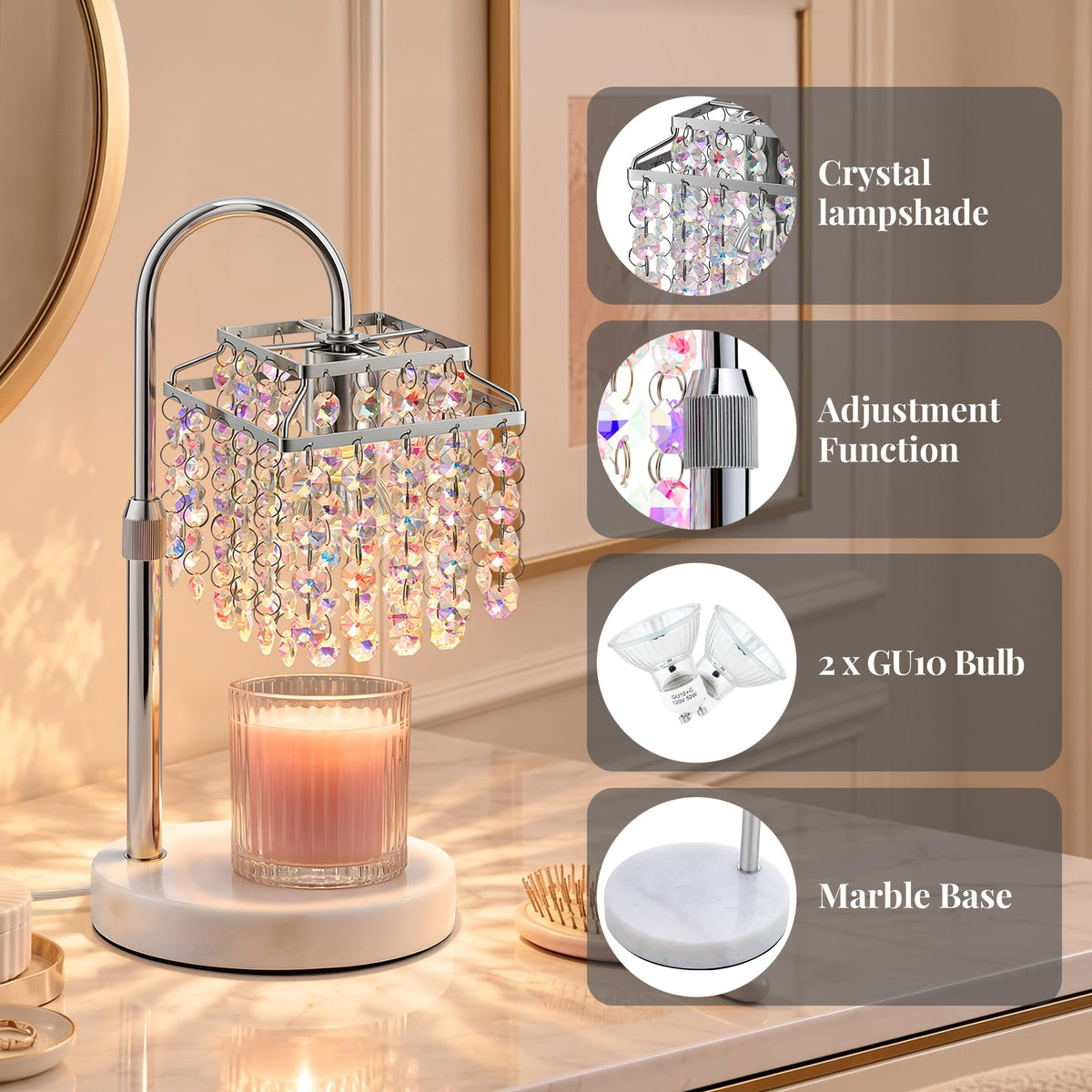 Crystal Candle Warmer Lamp with Timer Dimmable Brightness - Luvkczc Official Imagery - 5