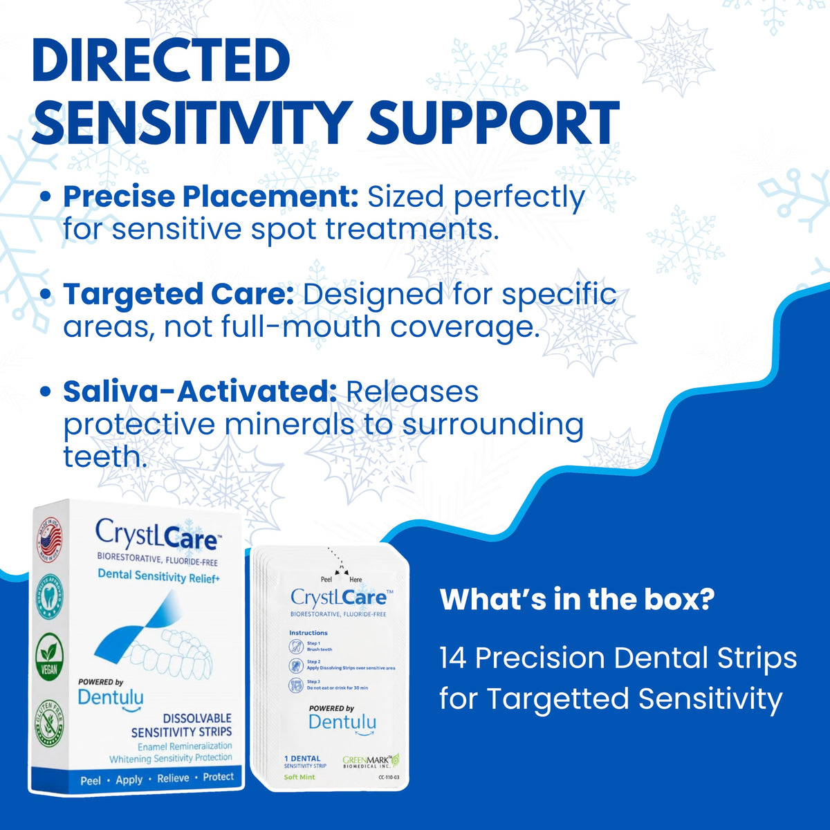 Dentulu CrystLCare Biorestorative Fluoride-Free Dental Strips for Sensitive Teeth, Enamel Support, Remineralization Care